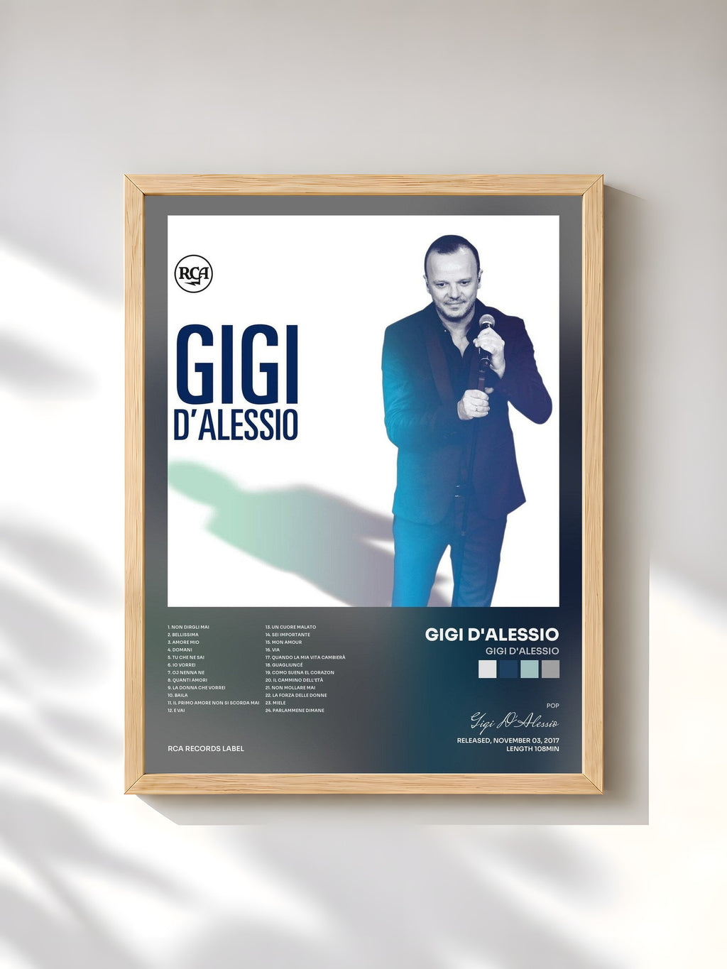 #bois Tableau de l'album Gigi D'Alessio de Gigi D'Alessio, cadre en bois brut, imprimé et encadré en France