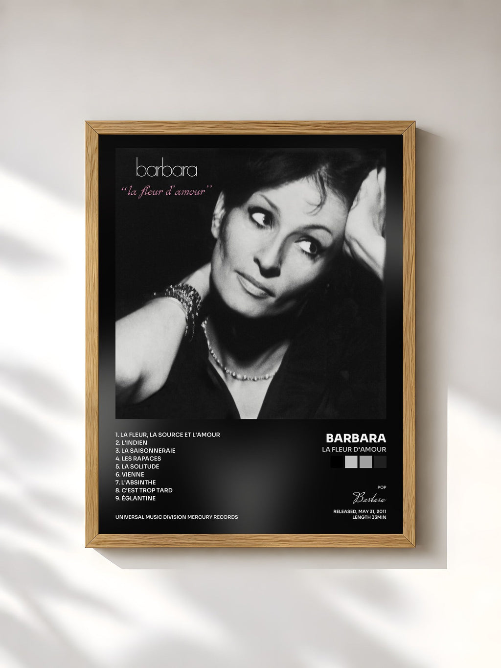 #bois Tableau de l'album La Fleur D'Amour de Barbara, cadre en bois brut, imprimé et encadré en France