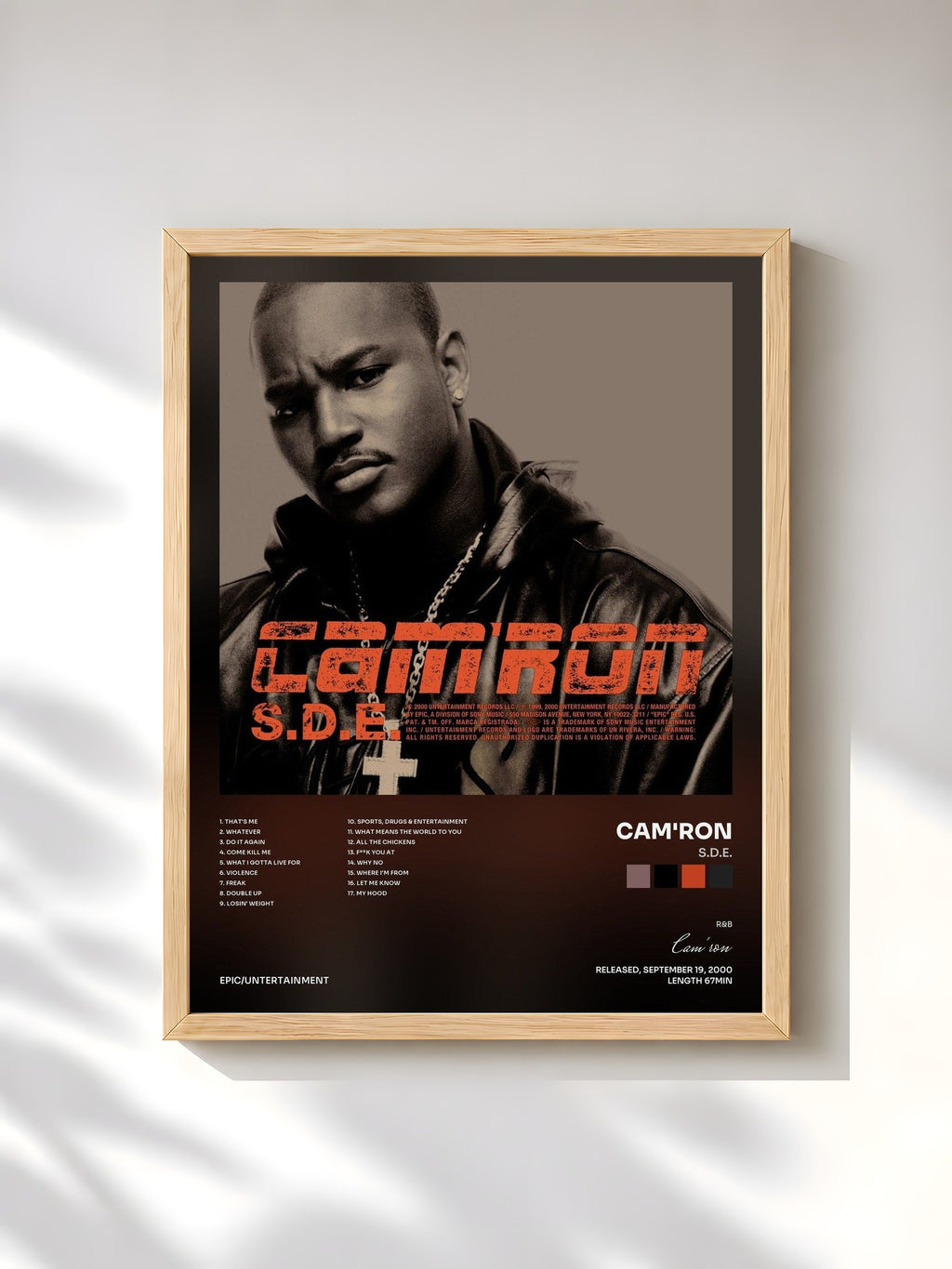 #bois Tableau de l'album S.D.E. de Cam'ron, cadre en bois brut, imprimé et encadré en France
