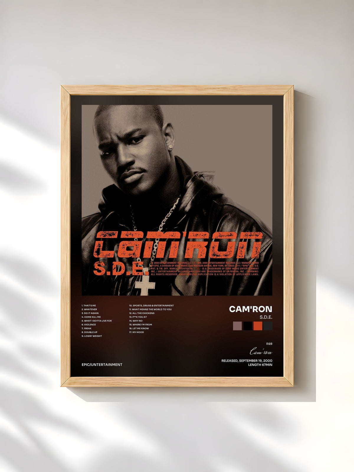 #bois Tableau de l'album S.D.E. de Cam'ron, cadre en bois brut, imprimé et encadré en France