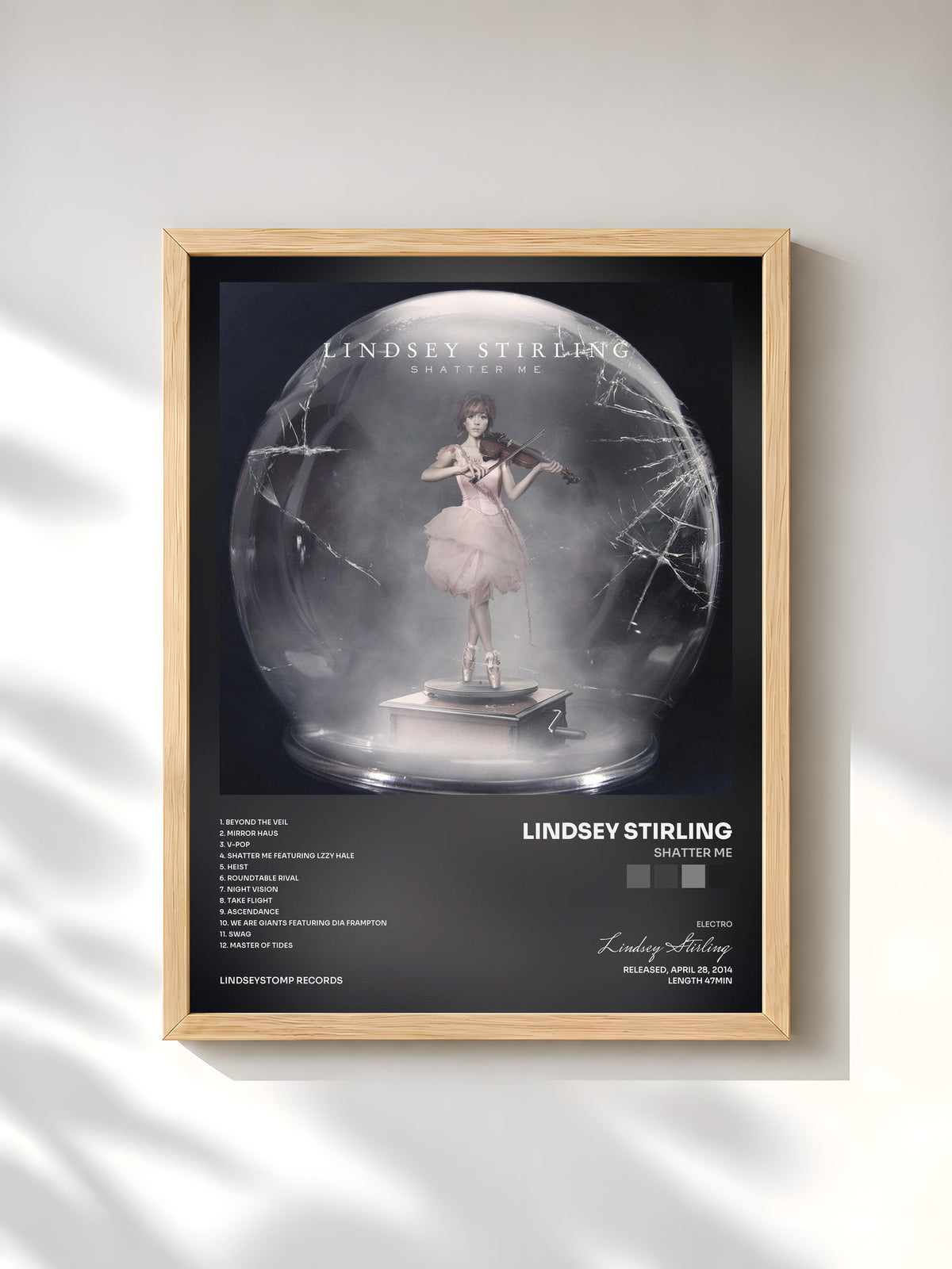 #bois Tableau de l'album Shatter Me de Lindsey Stirling, cadre en bois brut, imprimé et encadré en France