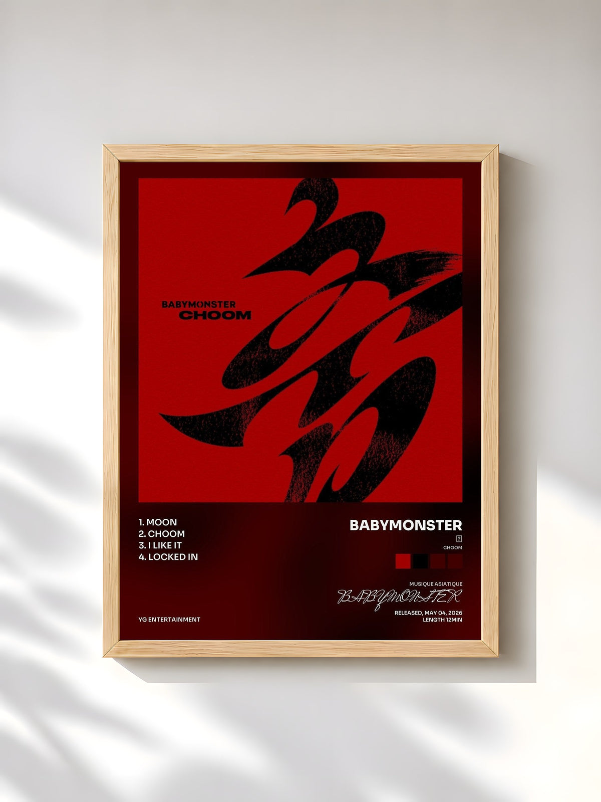 #bois Tableau de l'album 춤 (CHOOM) de BABYMONSTER, cadre en bois brut, imprimé et encadré en France