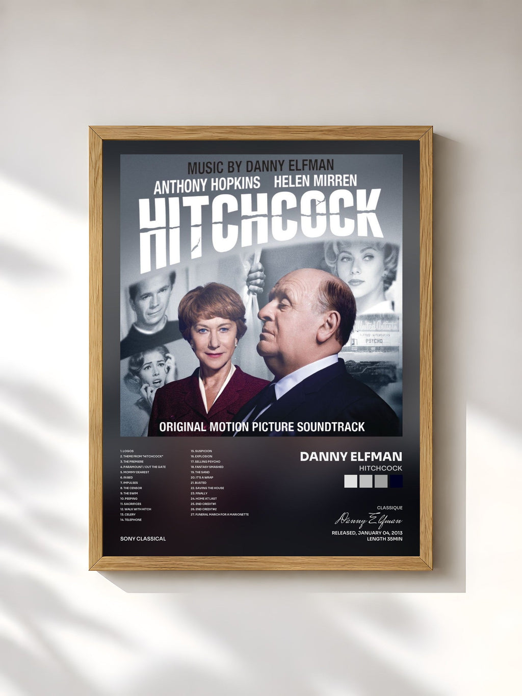 #bois Tableau de l'album Hitchcock de Danny Elfman, cadre en bois brut, imprimé et encadré en France