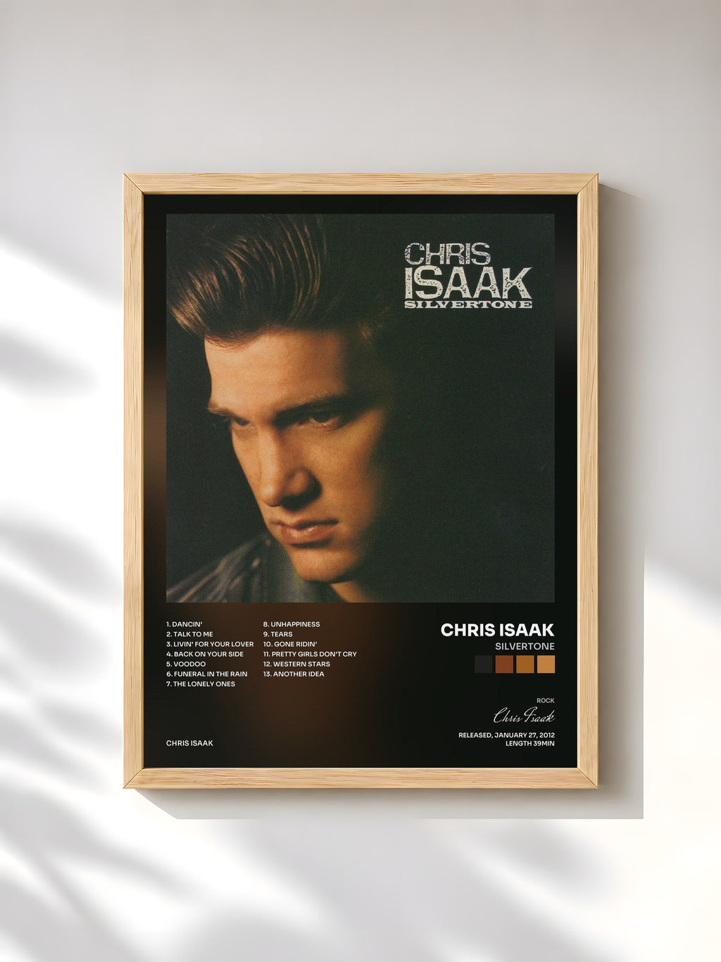 #bois Tableau de l'album Silvertone de Chris Isaak, cadre en bois brut, imprimé et encadré en France