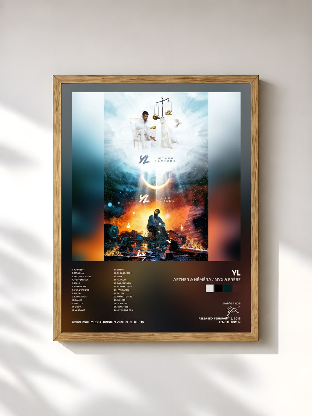 #bois Tableau de l'album Aether & Héméra / Nyx & Erèbe de YL, cadre en bois brut, imprimé et encadré en France