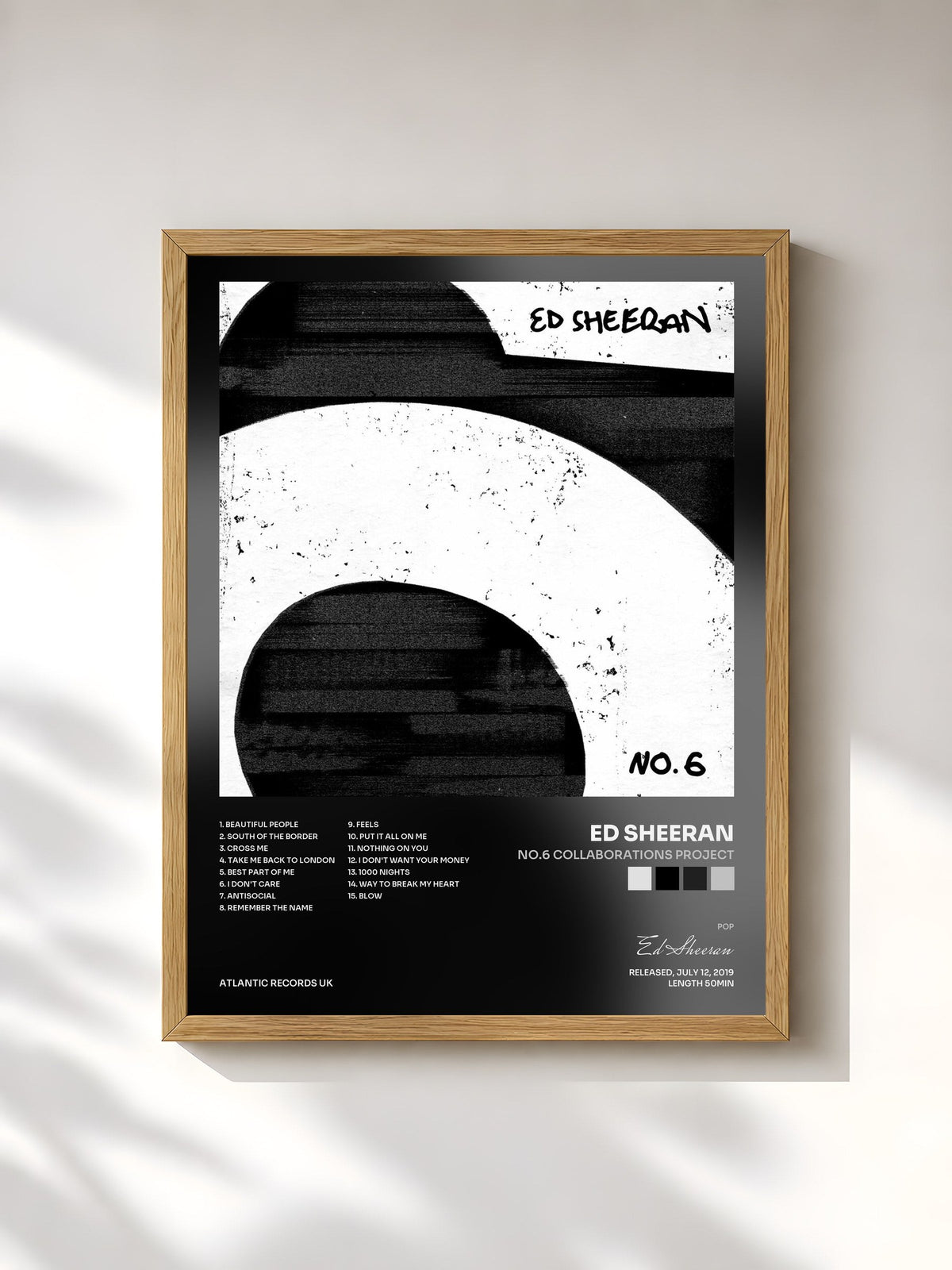 #bois Tableau de l'album No.6 Collaborations Project de Ed Sheeran, cadre en bois brut, imprimé et encadré en France