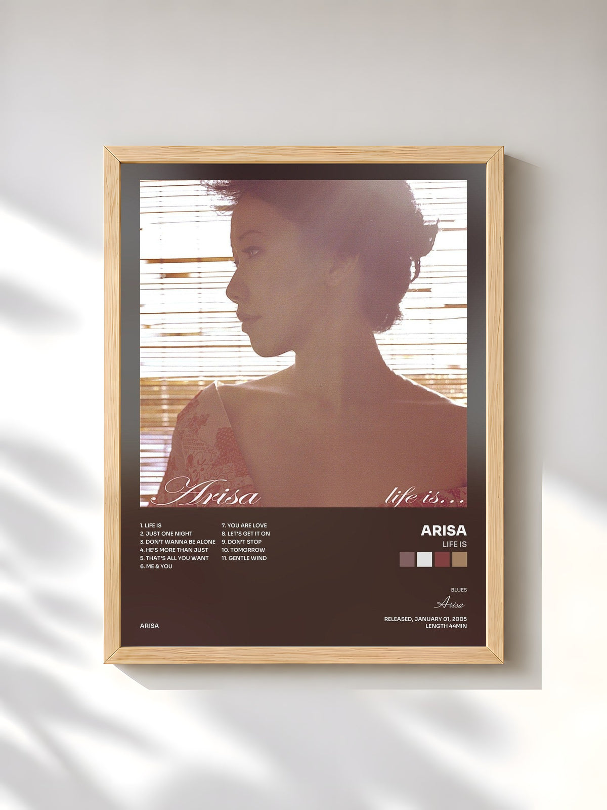 #bois Tableau de l'album Life is de Arisa, cadre en bois brut, imprimé et encadré en France