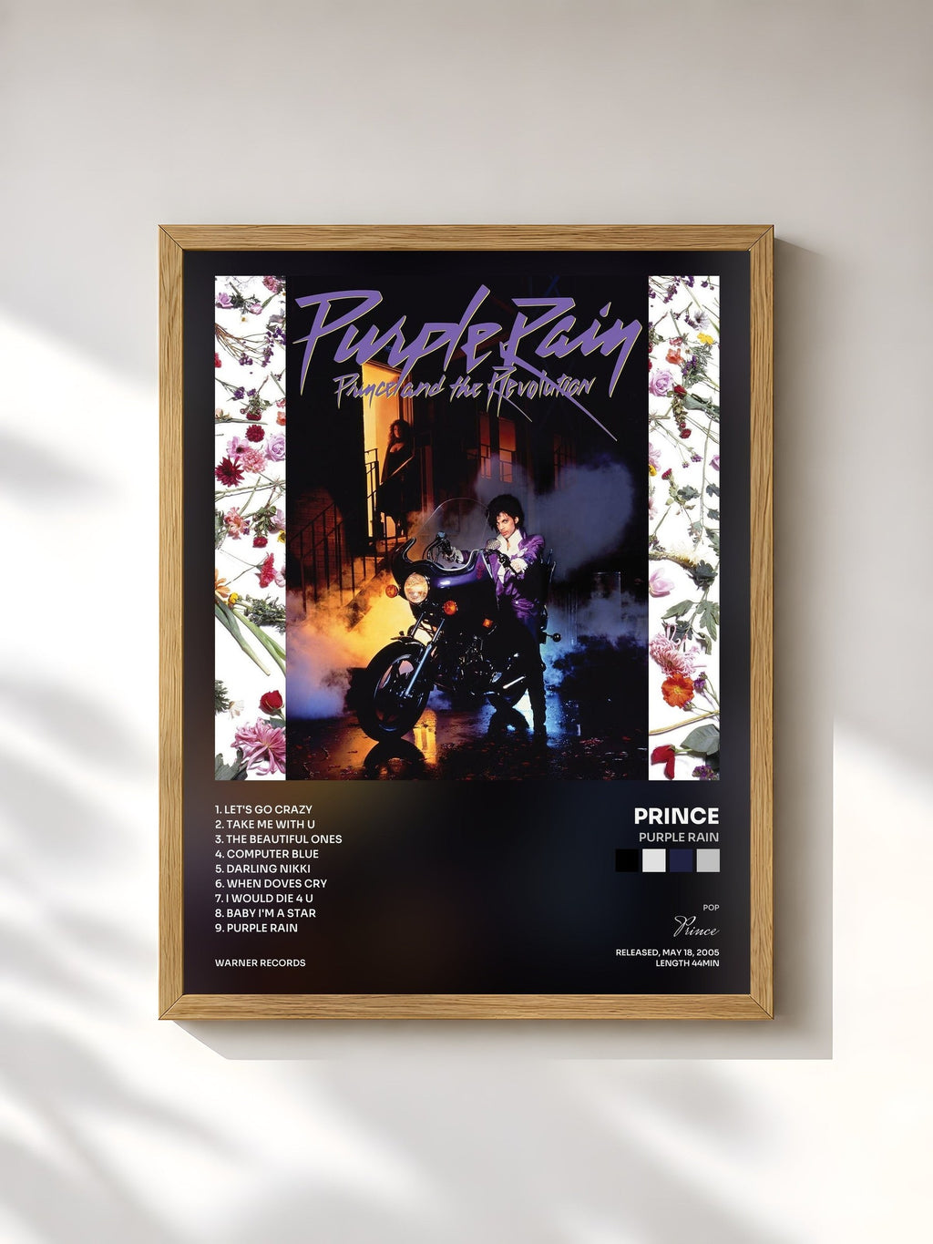 #bois Tableau de l'album Purple Rain de Prince, cadre en bois brut, imprimé et encadré en France