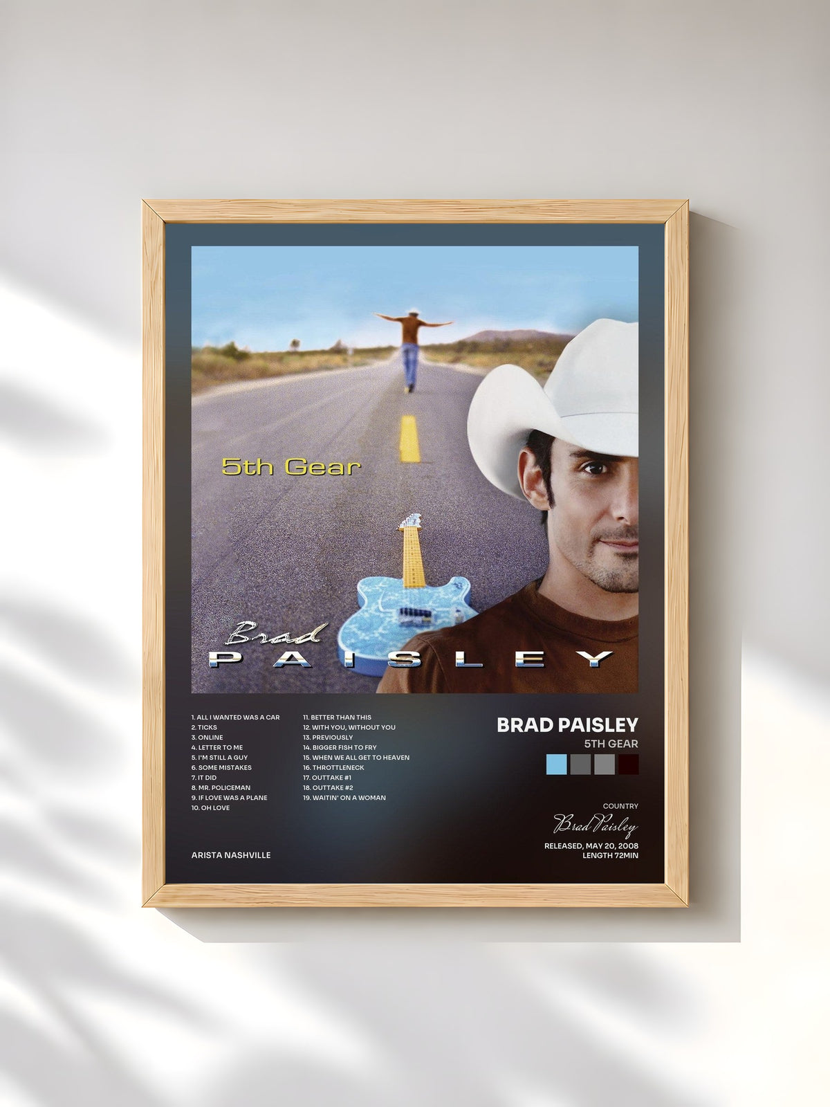 #bois Tableau de l'album 5th Gear de Brad Paisley, cadre en bois brut, imprimé et encadré en France