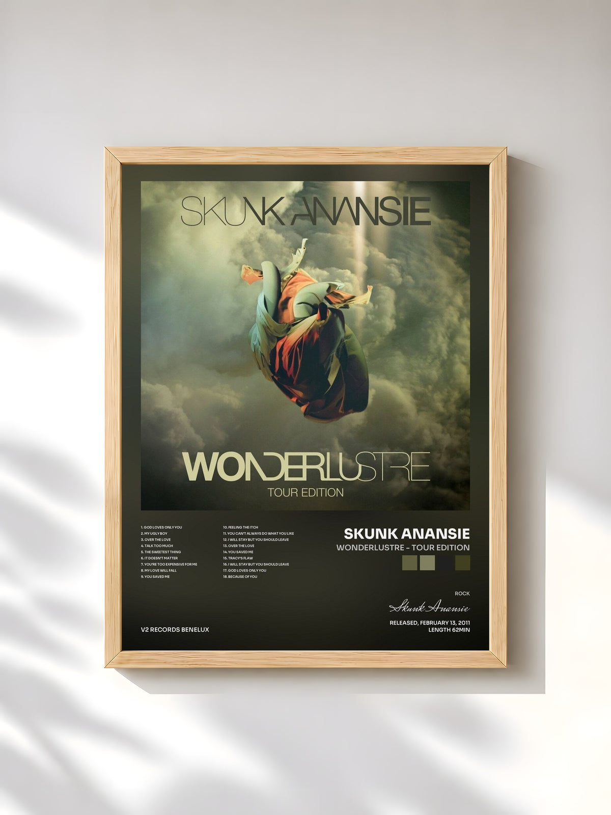 #bois Tableau de l'album Wonderlustre - Tour Edition de Skunk Anansie, cadre en bois brut, imprimé et encadré en France