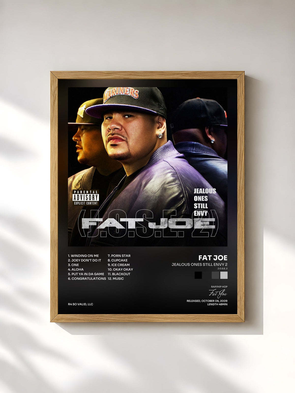 #bois Tableau de l'album Jealous Ones Still Envy 2 (J.O.S.E. 2) de Fat Joe, cadre en bois brut, imprimé et encadré en France