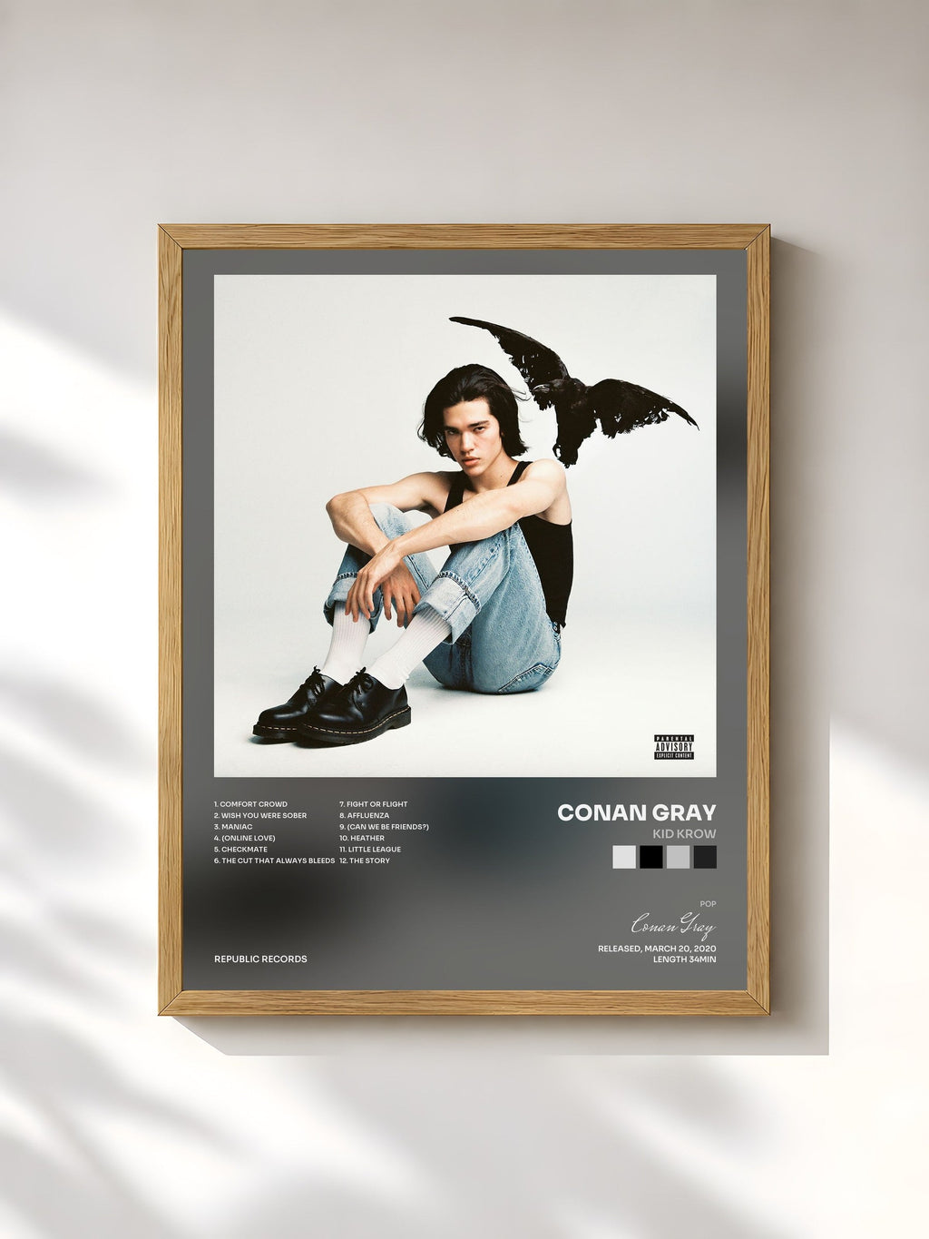 #bois Tableau de l'album Kid Krow de Conan Gray, cadre en bois brut, imprimé et encadré en France