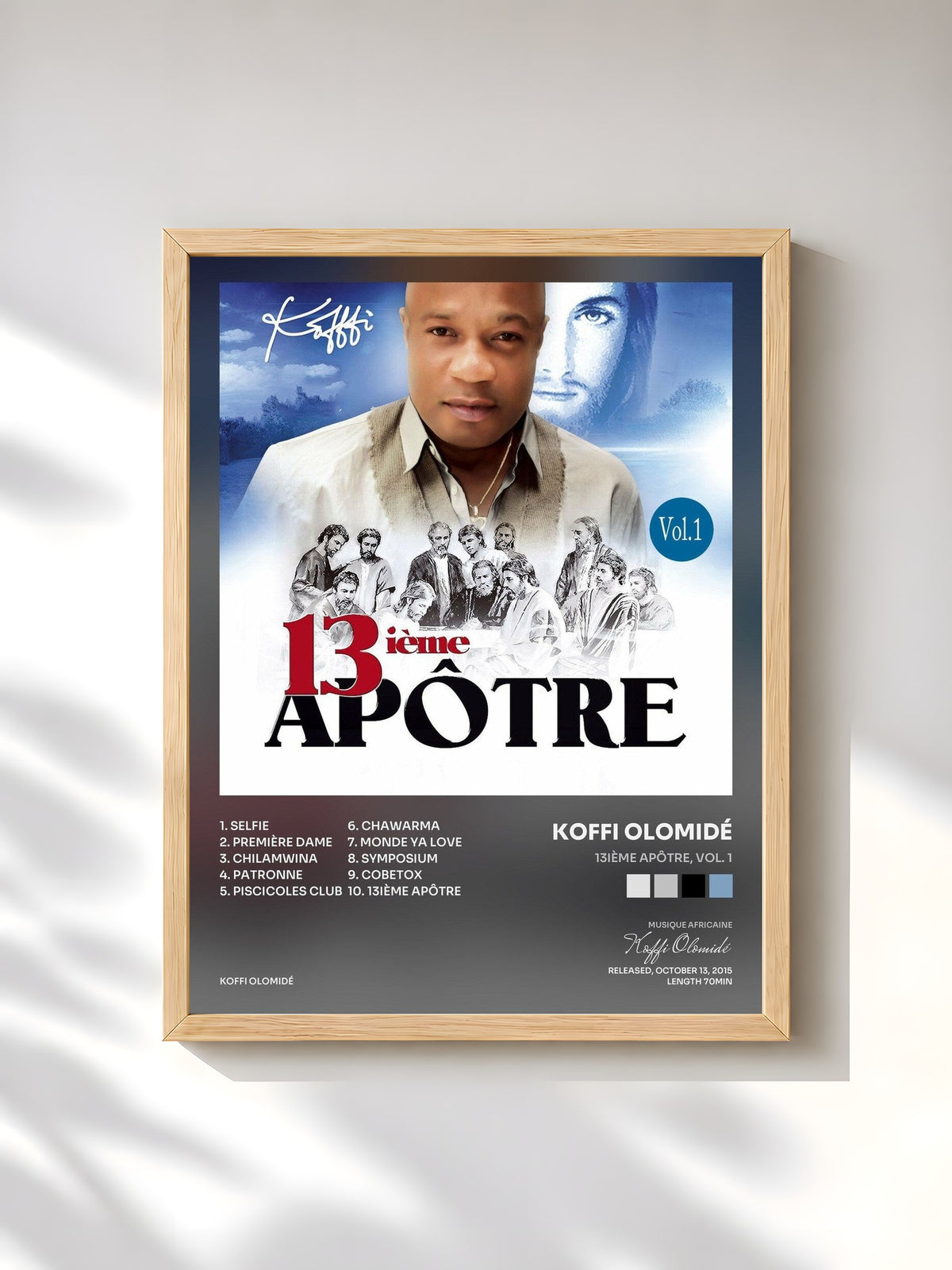 #bois Tableau de l'album 13ième apôtre, Vol. 1 de Koffi Olomidé, cadre en bois brut, imprimé et encadré en France