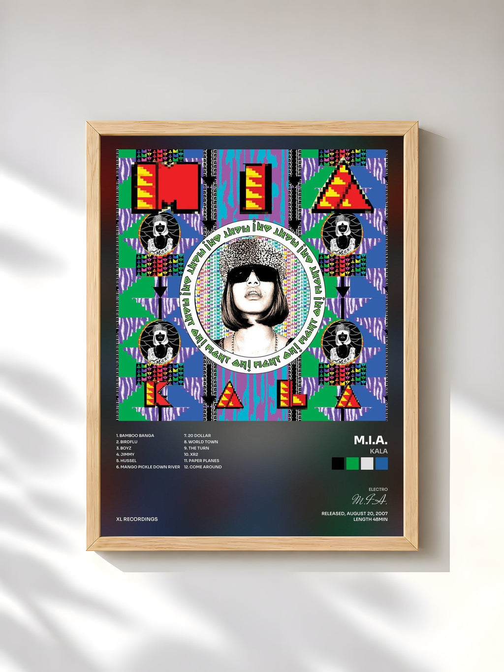 #bois Tableau de l'album Kala de M.I.A., cadre en bois brut, imprimé et encadré en France