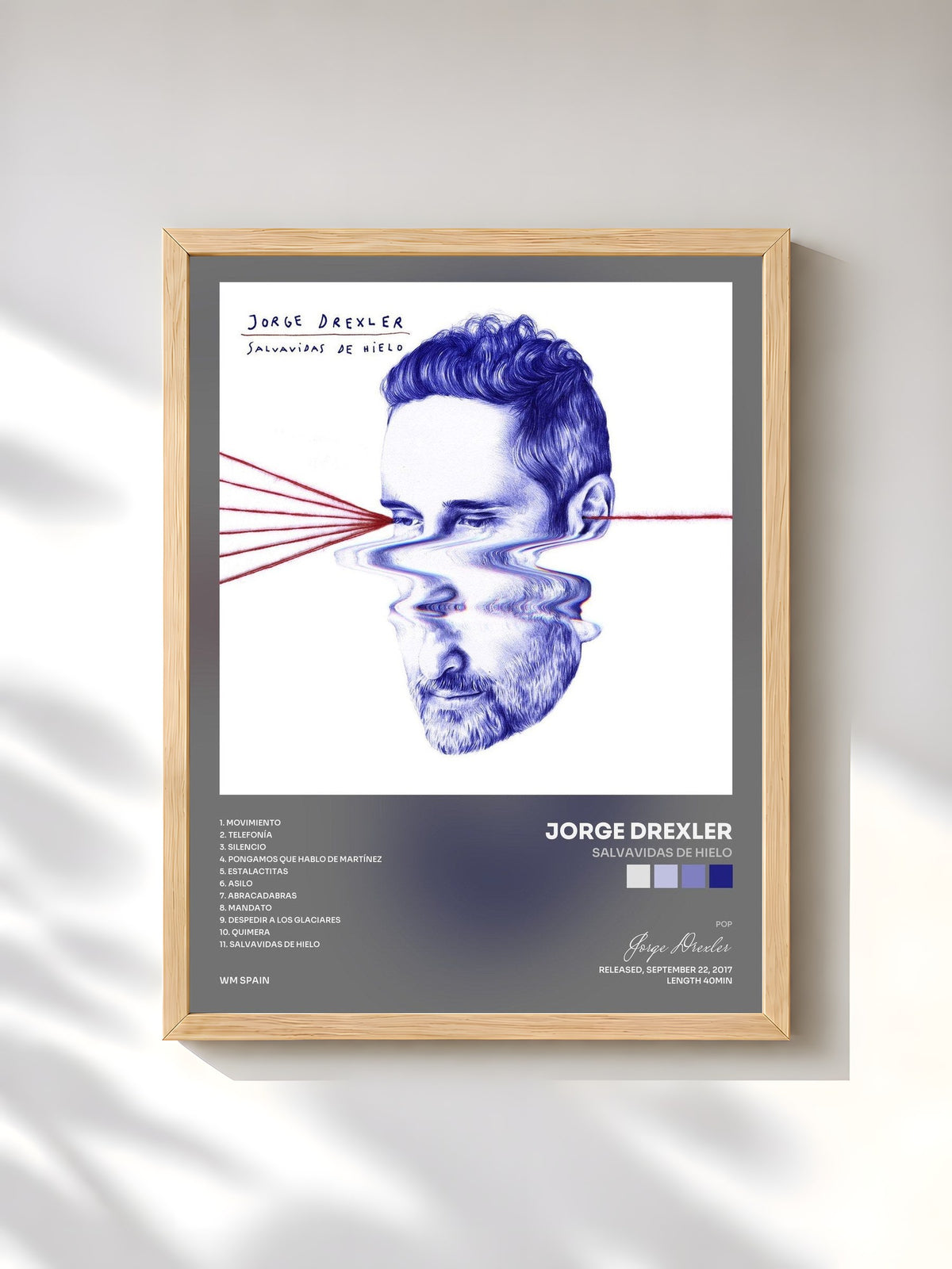 #bois Tableau de l'album Salvavidas de hielo de Jorge Drexler, cadre en bois brut, imprimé et encadré en France