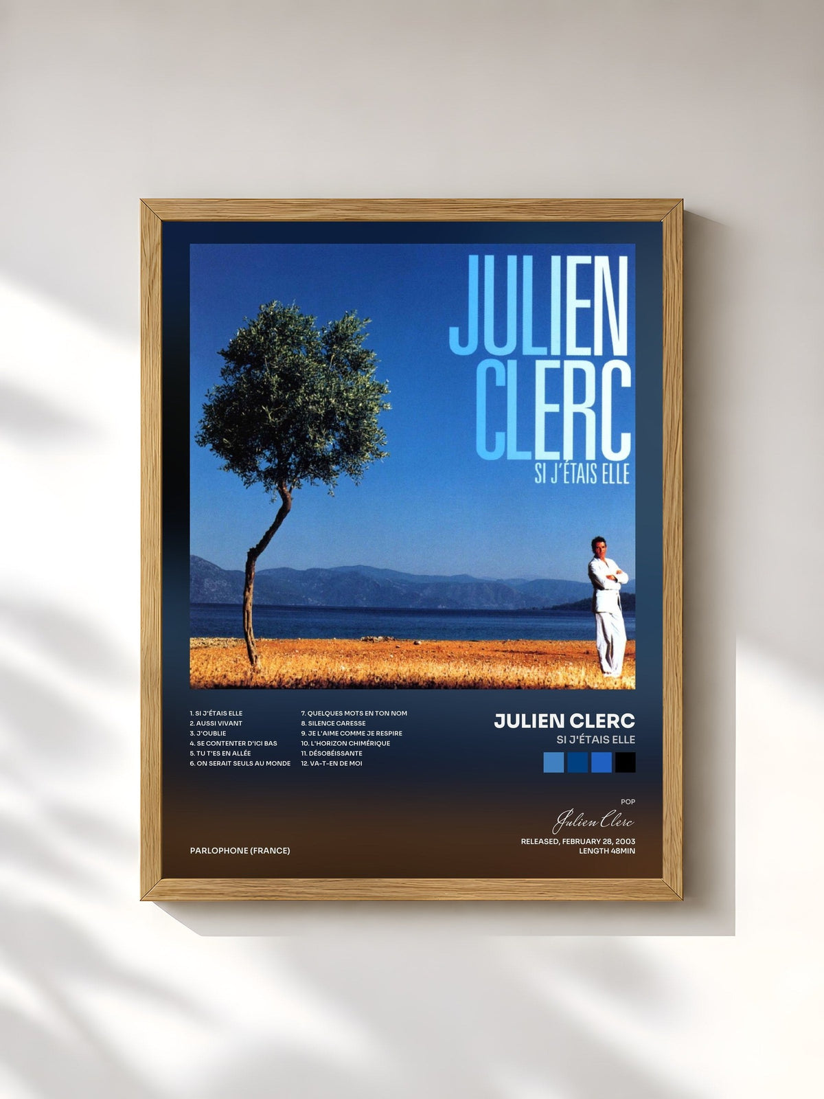 #bois Tableau de l'album Si j'étais elle de Julien Clerc, cadre en bois brut, imprimé et encadré en France