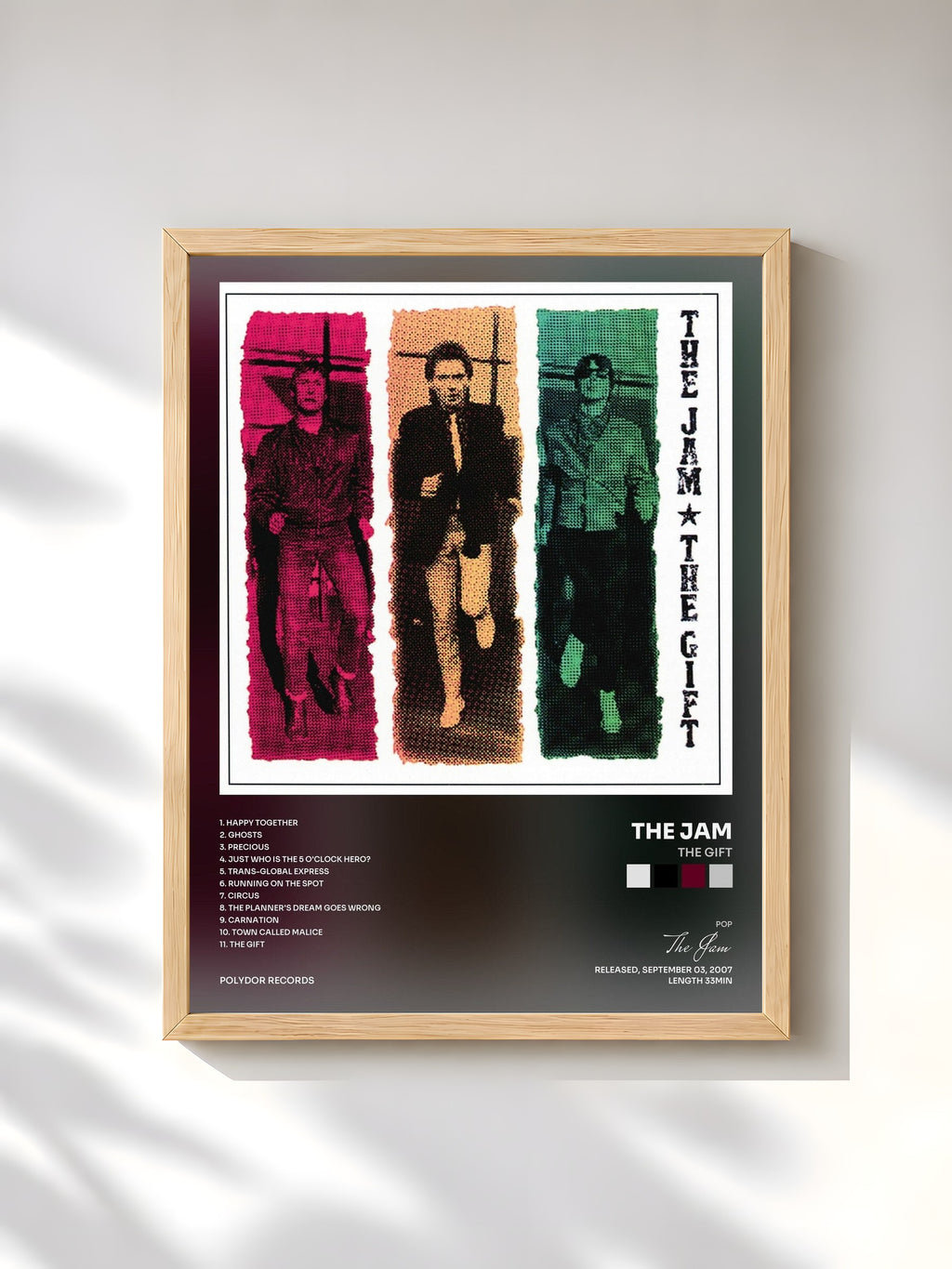 #bois Tableau de l'album The Gift de The Jam, cadre en bois brut, imprimé et encadré en France