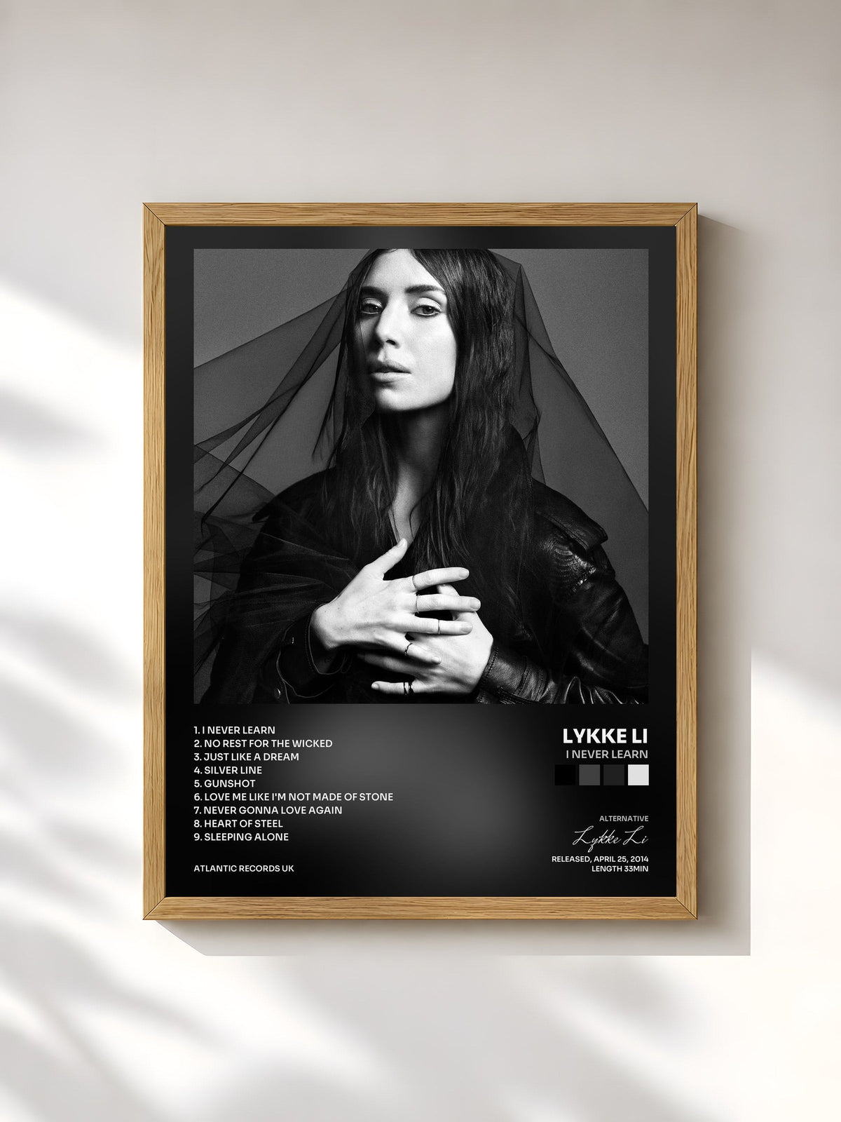 #bois Tableau de l'album I Never Learn de Lykke Li, cadre en bois brut, imprimé et encadré en France