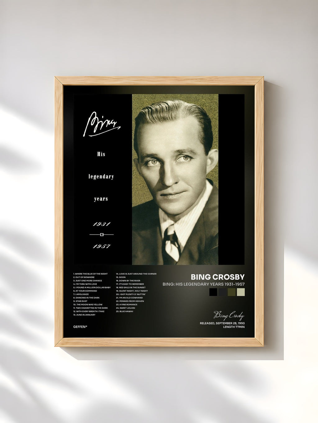 #bois Tableau de l'album Bing: His Legendary Years 1931-1957 de Bing Crosby, cadre en bois brut, imprimé et encadré en France
