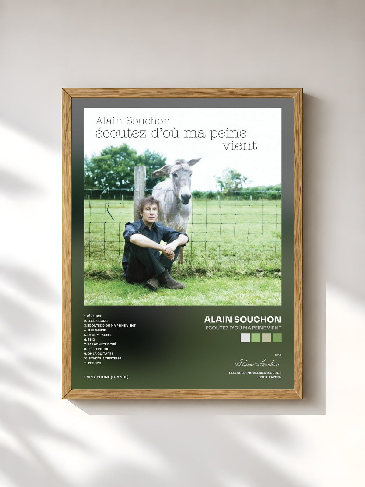 #bois Tableau de l'album Ecoutez d'où ma peine vient de Alain Souchon, cadre en bois brut, imprimé et encadré en France