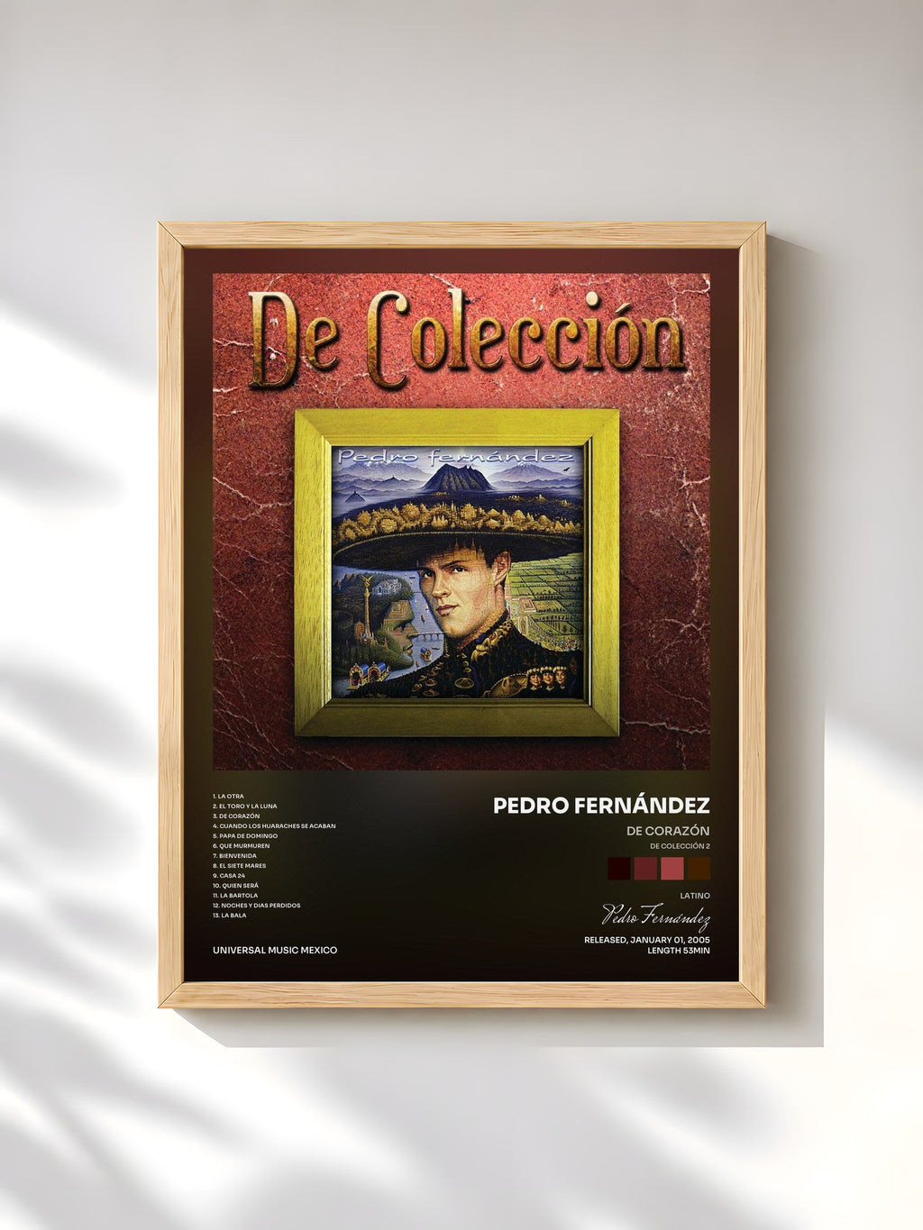 #bois Tableau de l'album De Corazón (De Colección 2) de Pedro Fernández, cadre en bois brut, imprimé et encadré en France