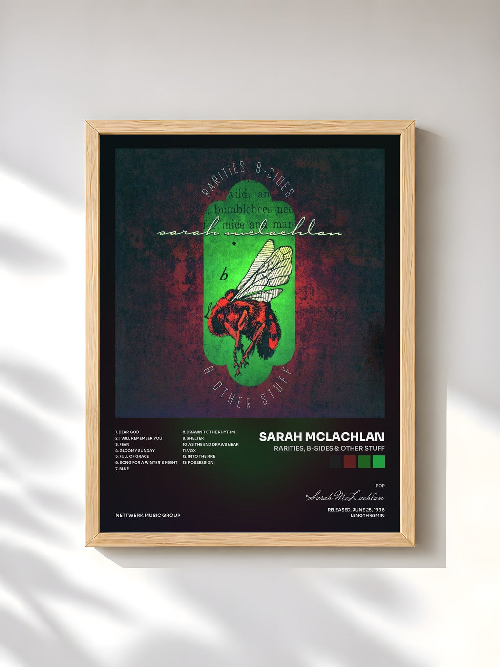 #bois Tableau de l'album Rarities, B-Sides & Other Stuff de Sarah McLachlan, cadre en bois brut, imprimé et encadré en France