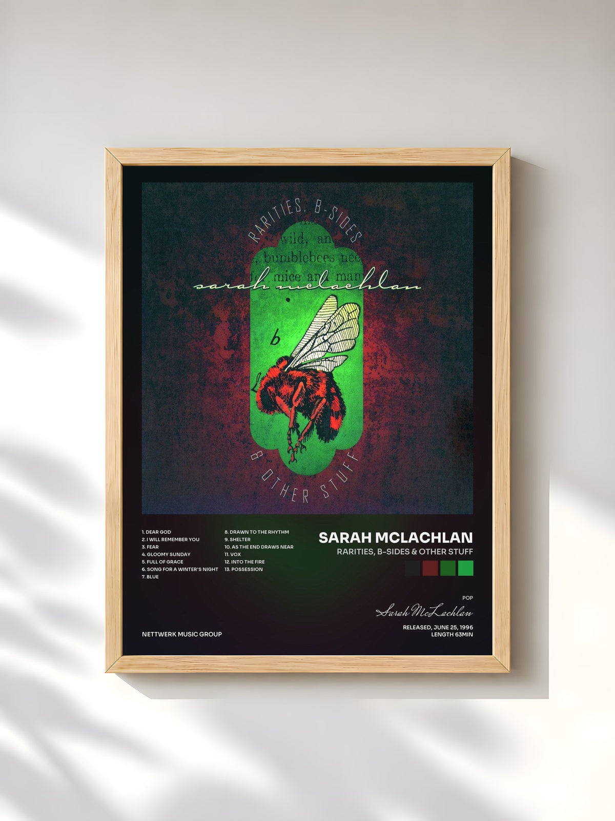 #bois Tableau de l'album Rarities, B-Sides & Other Stuff de Sarah McLachlan, cadre en bois brut, imprimé et encadré en France