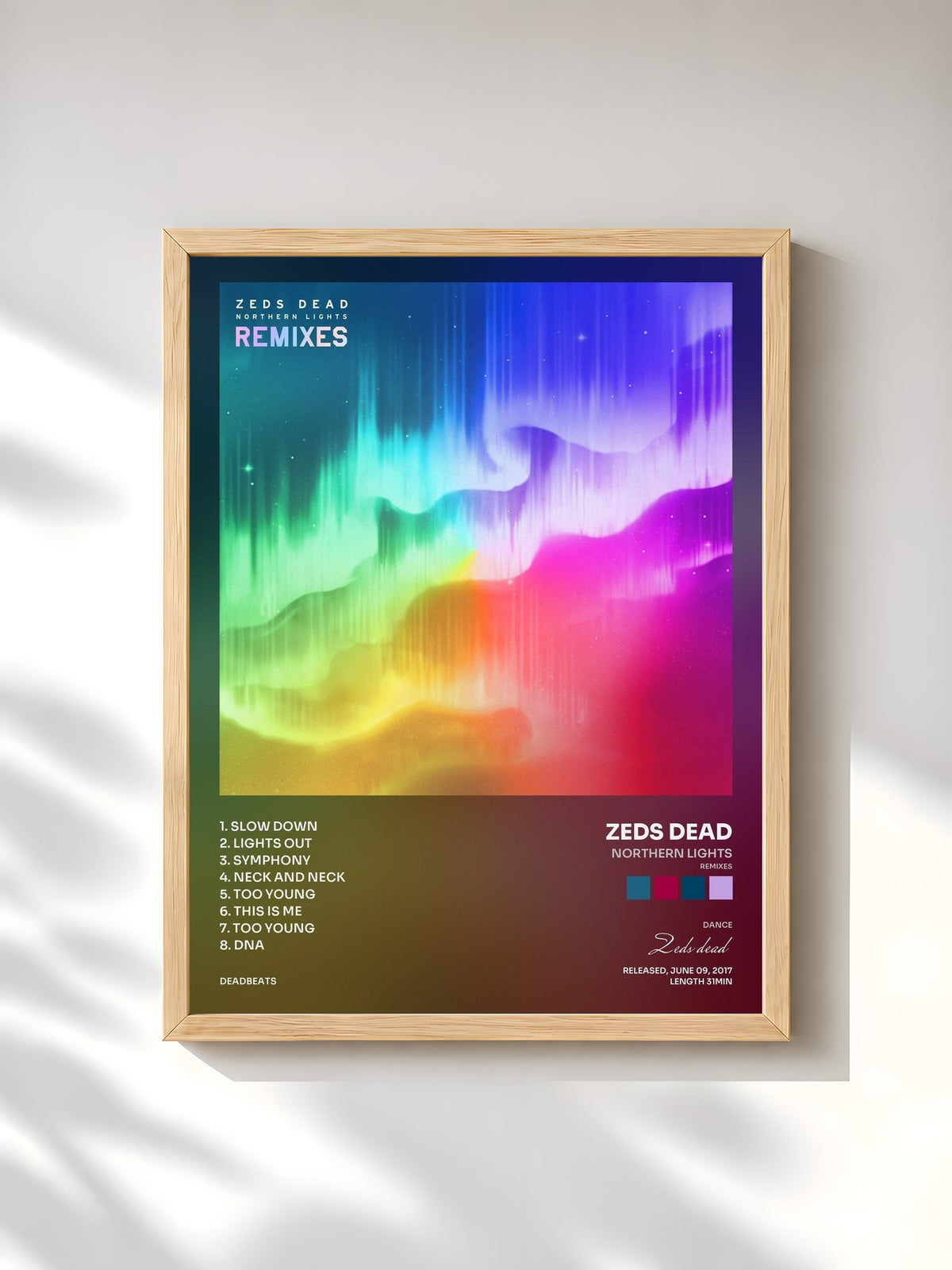 #bois Tableau de l'album Northern Lights (Remixes) de Zeds dead, cadre en bois brut, imprimé et encadré en France