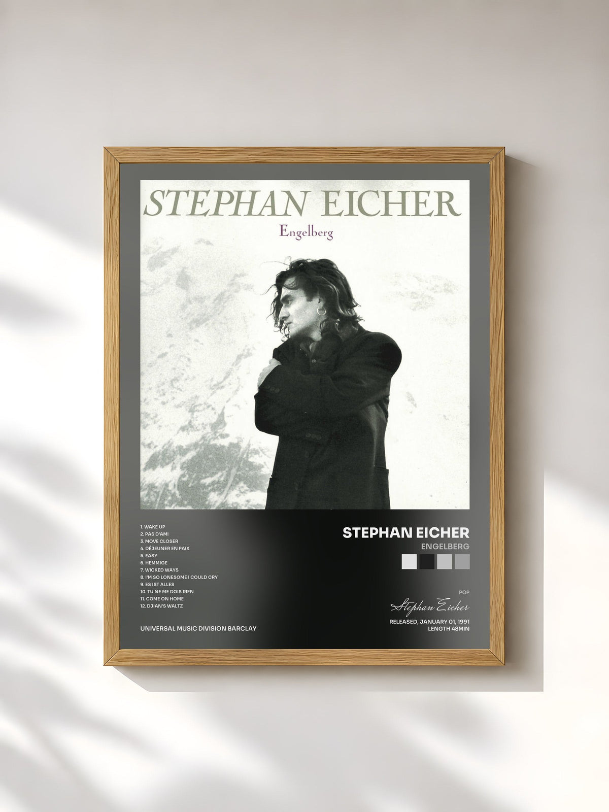#bois Tableau de l'album Engelberg de Stephan Eicher, cadre en bois brut, imprimé et encadré en France