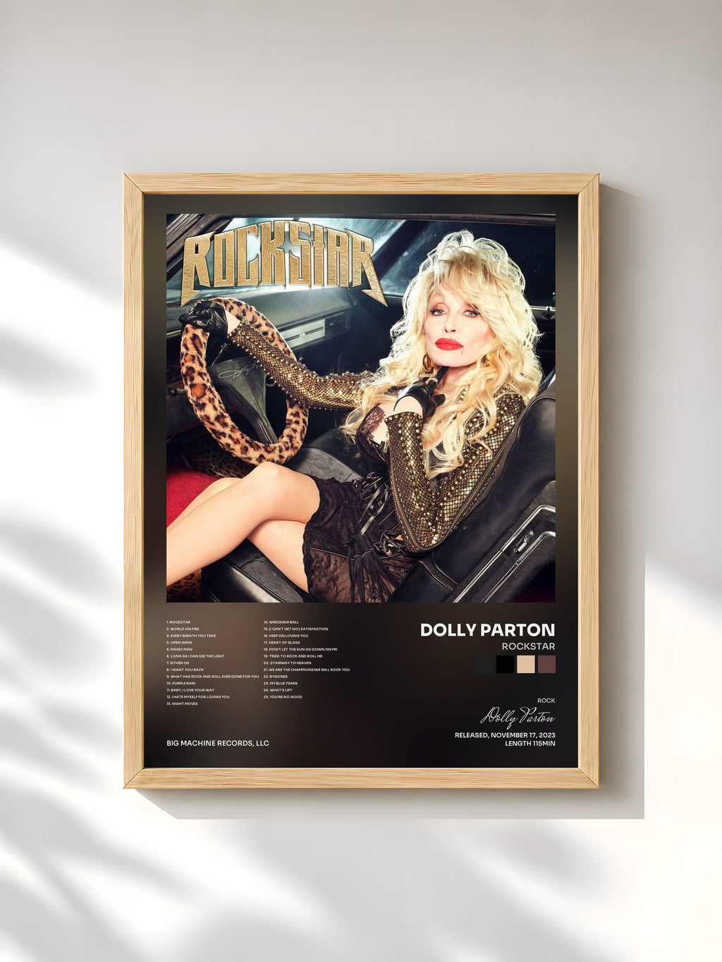 #bois Tableau de l'album Rockstar de Dolly Parton, cadre en bois brut, imprimé et encadré en France