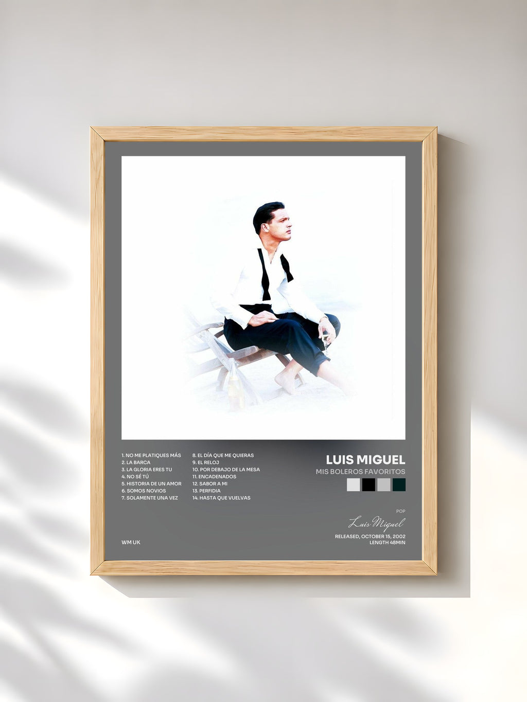 #bois Tableau de l'album Mis Boleros Favoritos de Luis Miguel, cadre en bois brut, imprimé et encadré en France