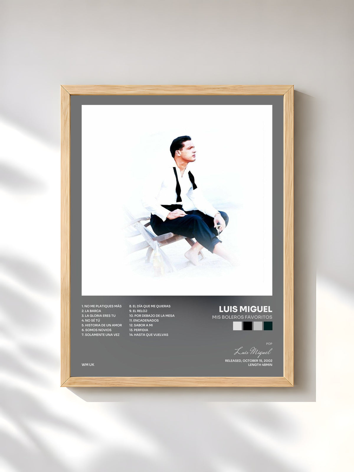 #bois Tableau de l'album Mis Boleros Favoritos de Luis Miguel, cadre en bois brut, imprimé et encadré en France