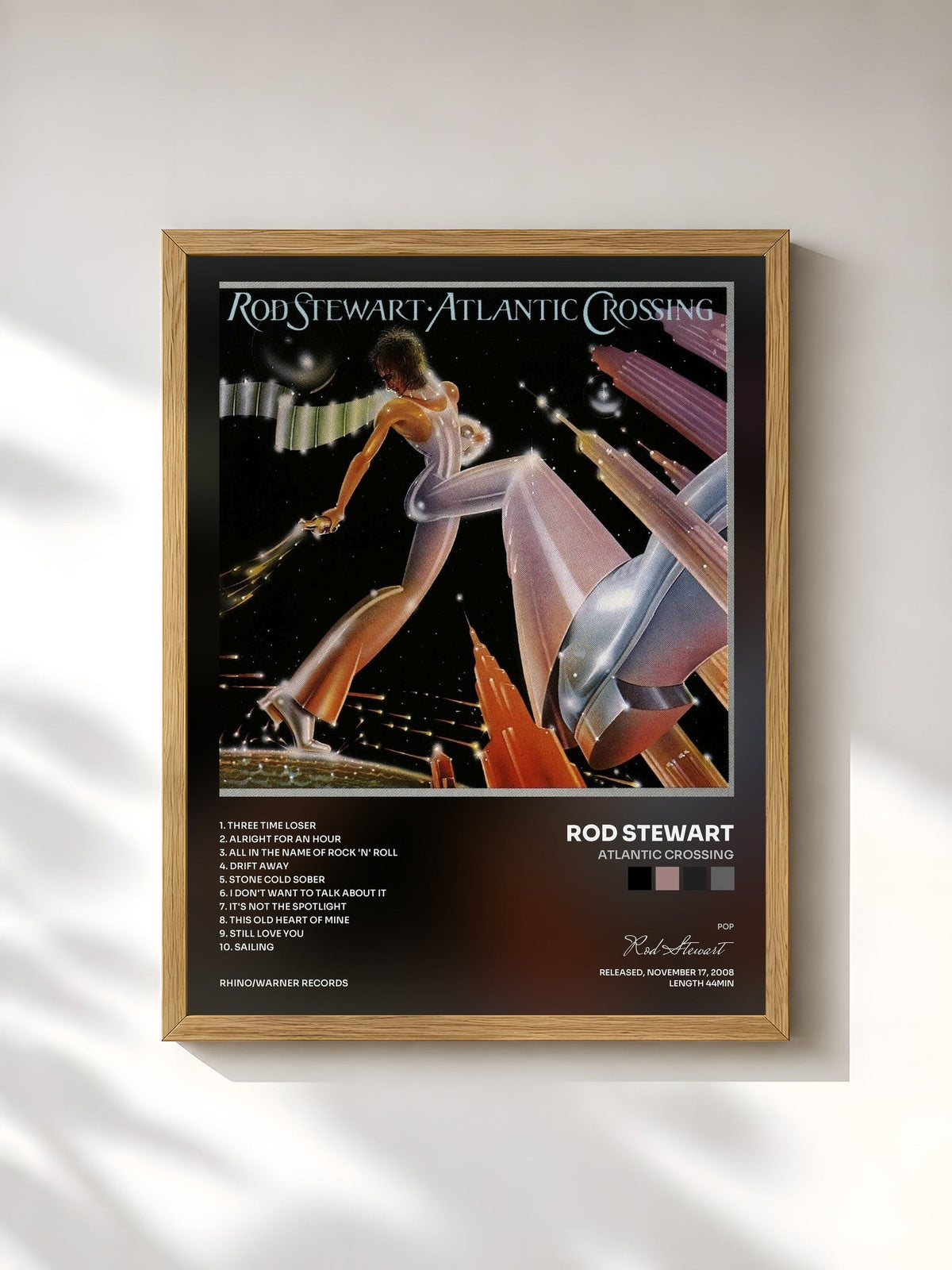 #bois Tableau de l'album Atlantic Crossing de Rod Stewart, cadre en bois brut, imprimé et encadré en France