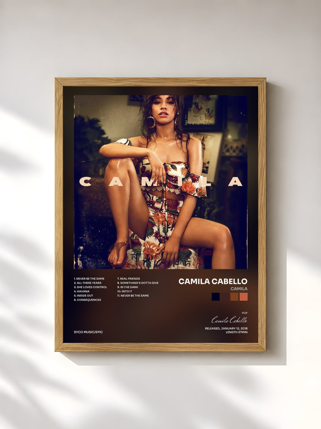 #bois Tableau de l'album Camila de Camila Cabello, cadre en bois brut, imprimé et encadré en France