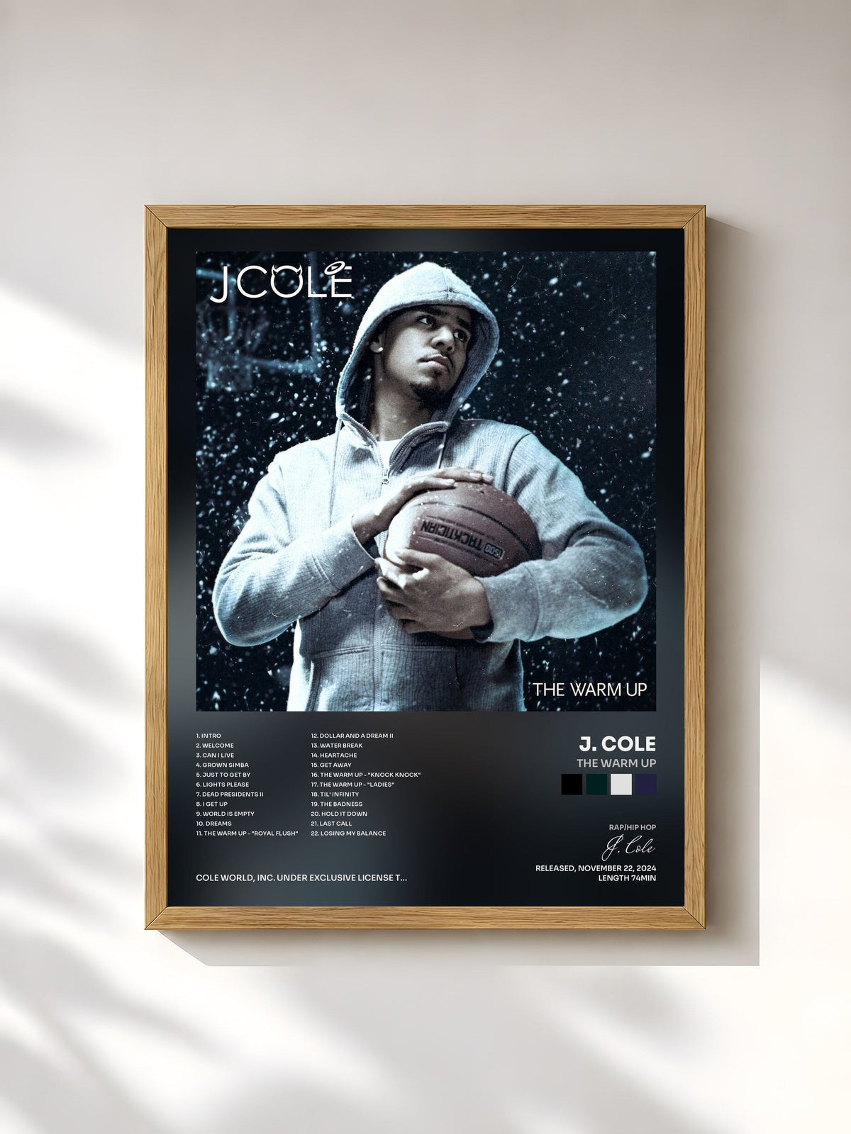 #bois Tableau de l'album The Warm Up de J. Cole, cadre en bois brut, imprimé et encadré en France