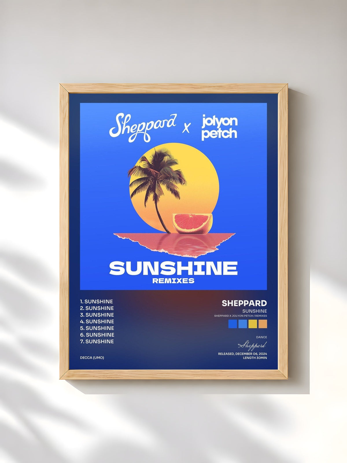 #bois Tableau de l'album Sunshine (Sheppard x Jolyon Petch / Remixes) de Sheppard, cadre en bois brut, imprimé et encadré en France
