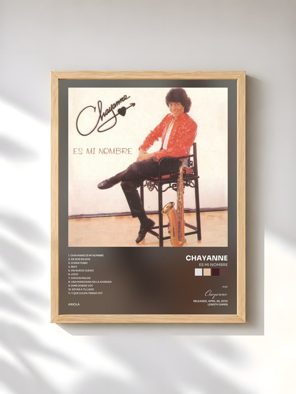 #bois Tableau de l'album Es Mi Nombre de Chayanne, cadre en bois brut, imprimé et encadré en France