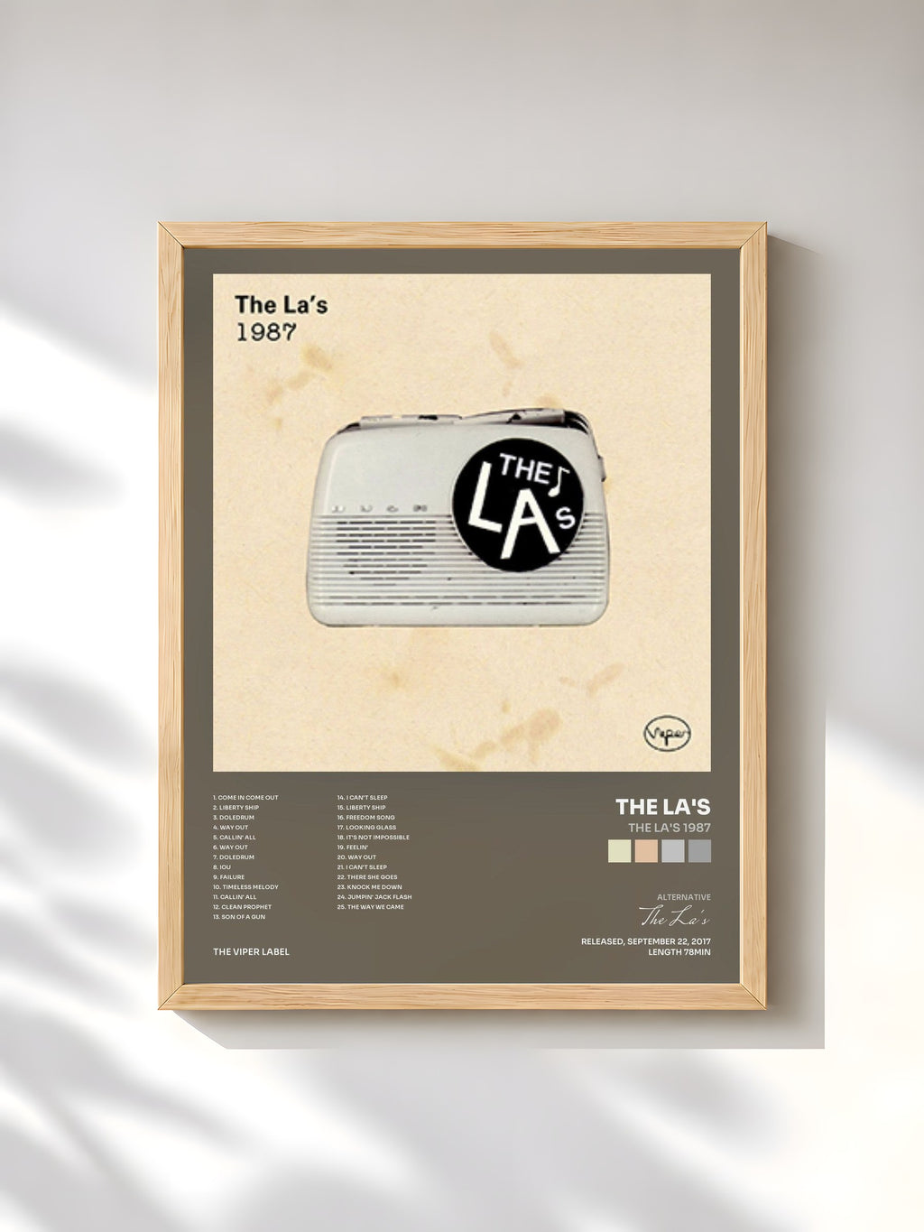 #bois Tableau de l'album The La's 1987 de The La's, cadre en bois brut, imprimé et encadré en France
