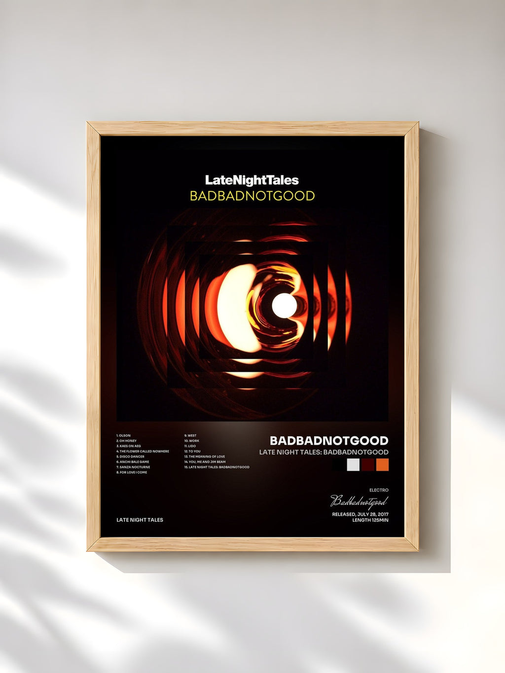 #bois Tableau de l'album Late Night Tales: BADBADNOTGOOD de Badbadnotgood, cadre en bois brut, imprimé et encadré en France