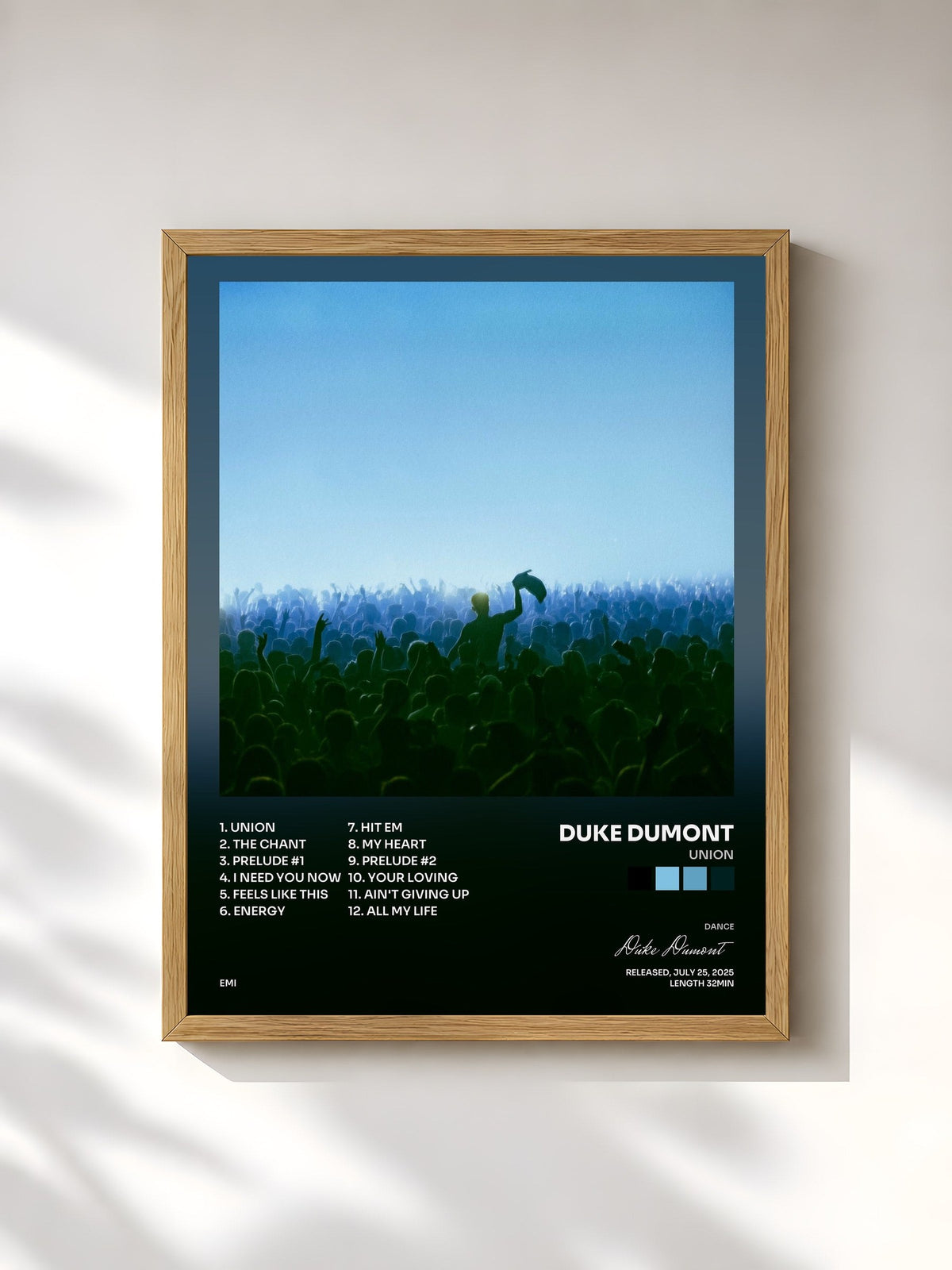 #bois Tableau de l'album Union de Duke Dumont, cadre en bois brut, imprimé et encadré en France
