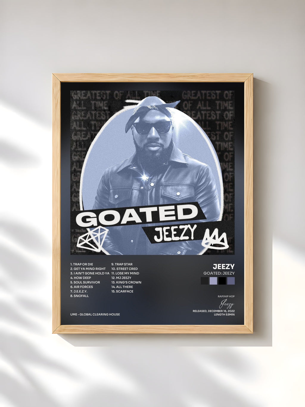 #bois Tableau de l'album GOATED: Jeezy de Jeezy, cadre en bois brut, imprimé et encadré en France