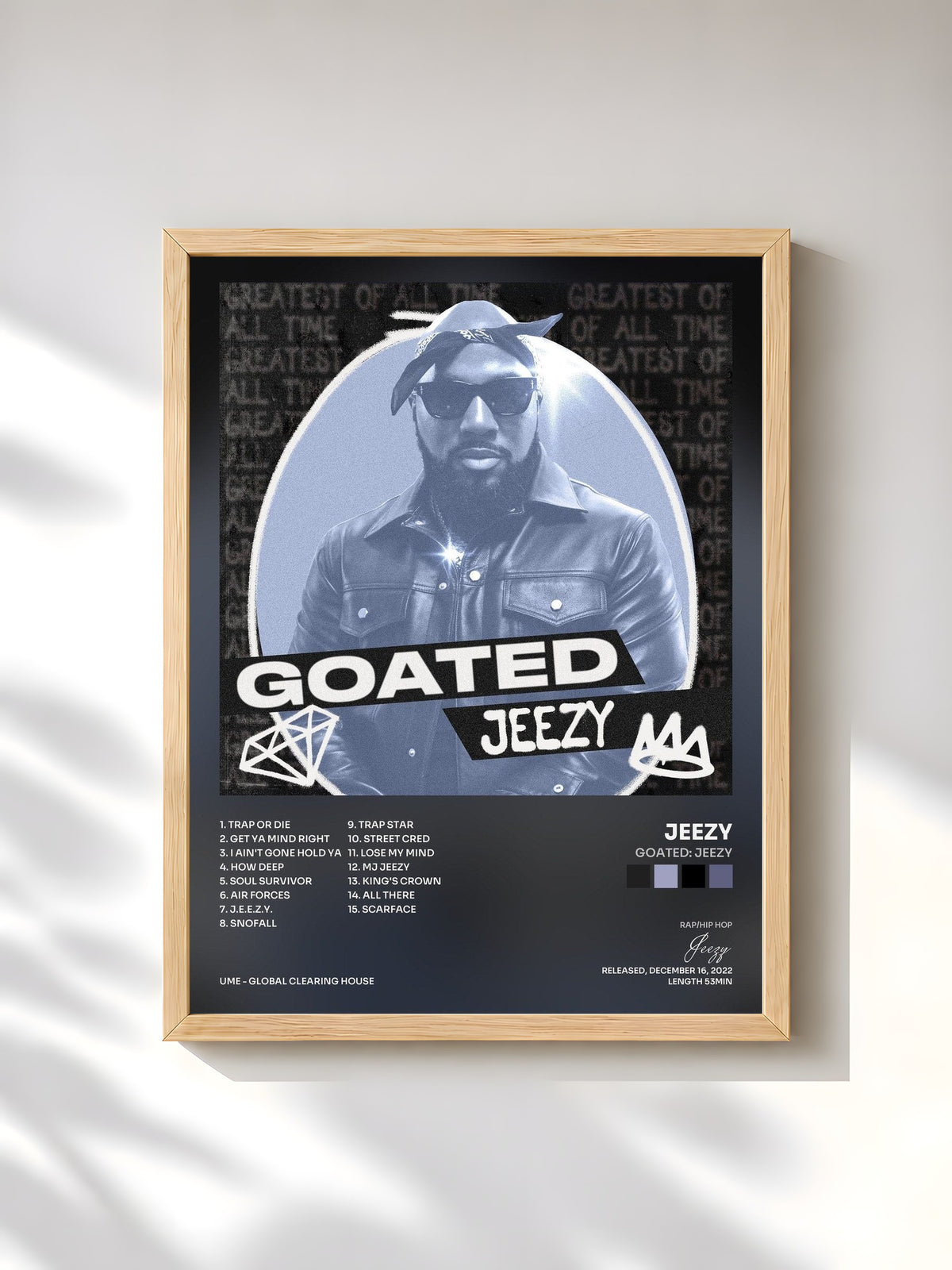 #bois Tableau de l'album GOATED: Jeezy de Jeezy, cadre en bois brut, imprimé et encadré en France