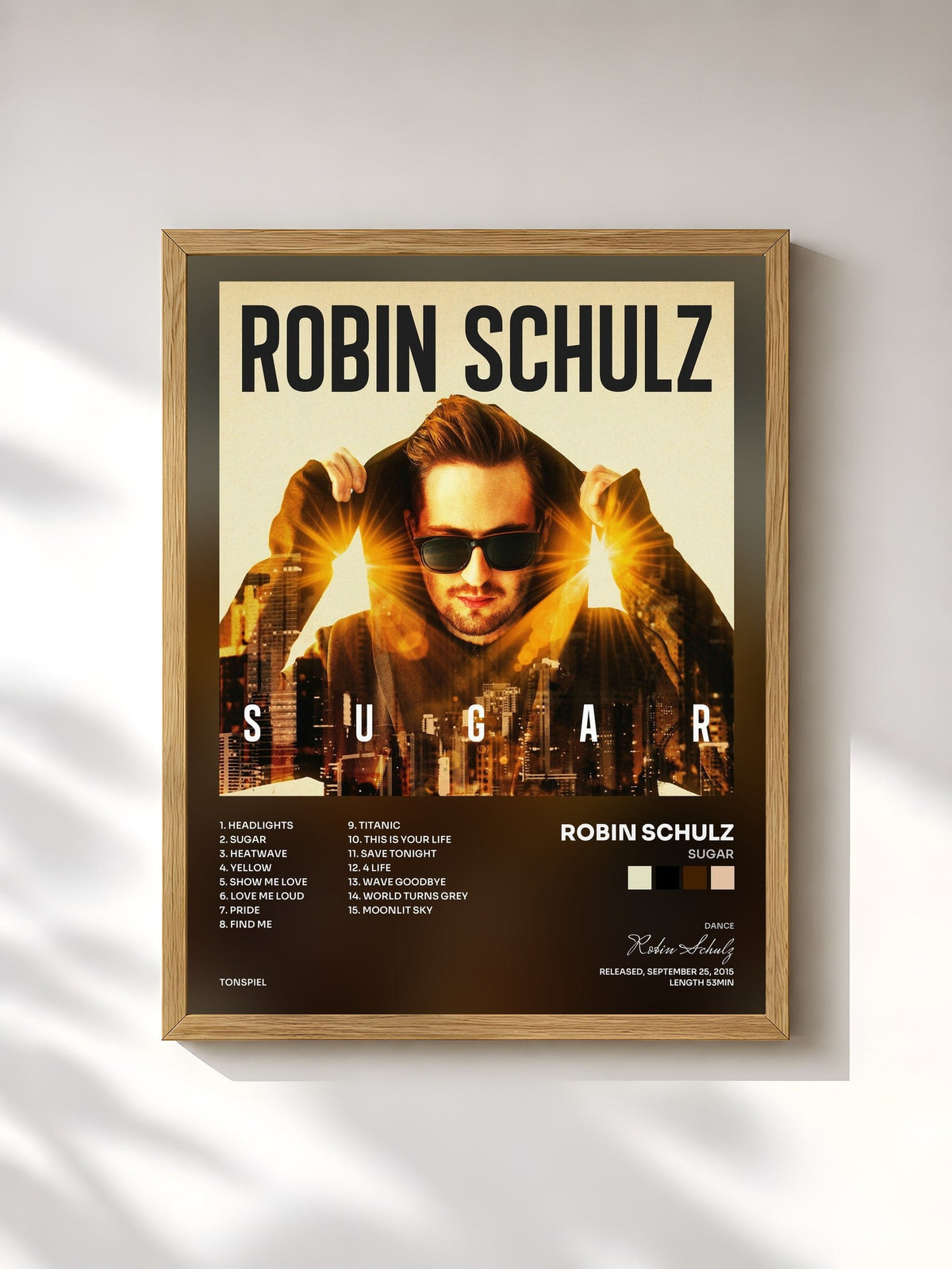 #bois Tableau de l'album Sugar de Robin Schulz, cadre en bois brut, imprimé et encadré en France
