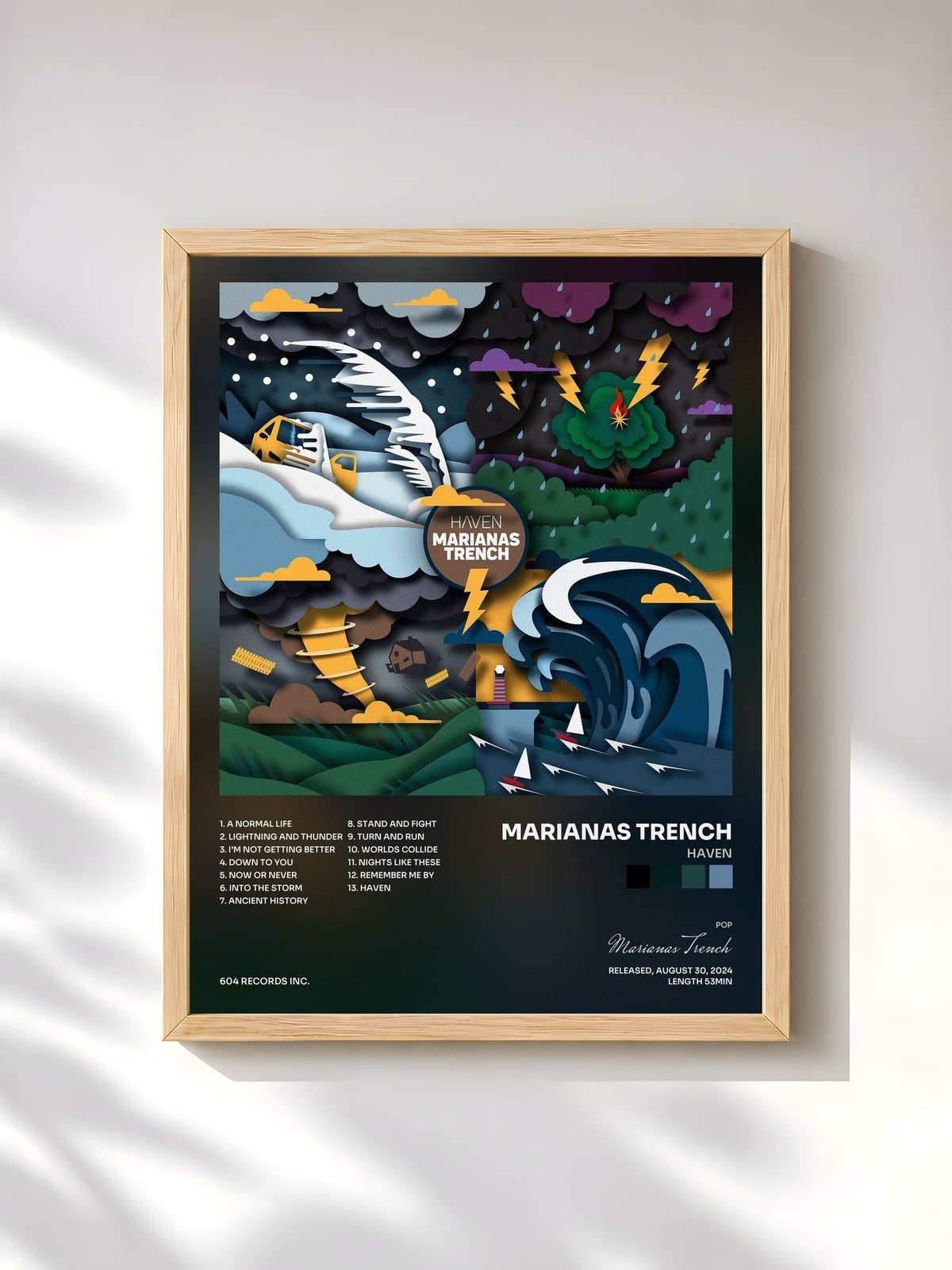 #bois Tableau de l'album Haven de Marianas Trench, cadre en bois brut, imprimé et encadré en France