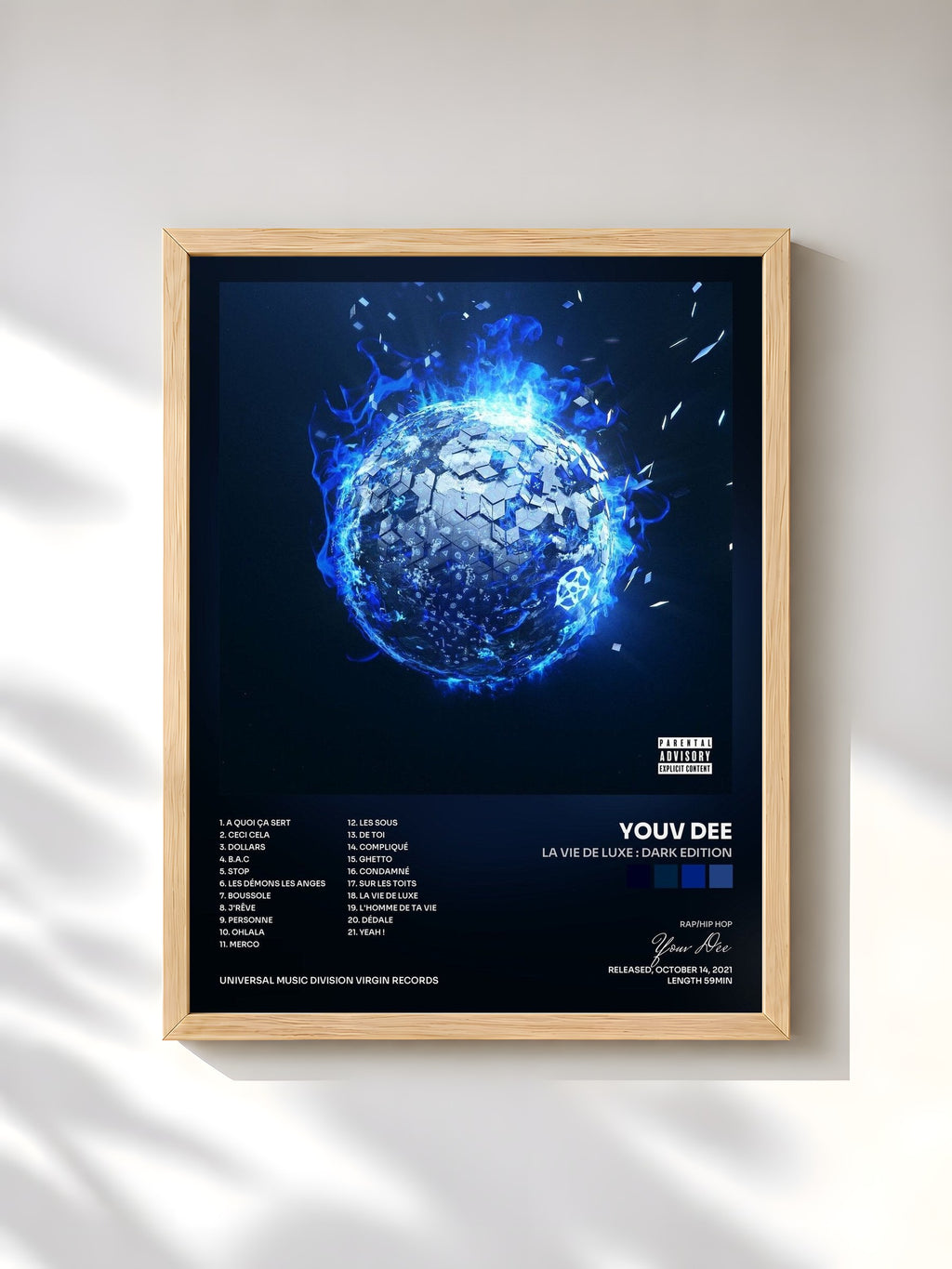#bois Tableau de l'album La Vie de Luxe : Dark Edition de Youv Dee, cadre en bois brut, imprimé et encadré en France