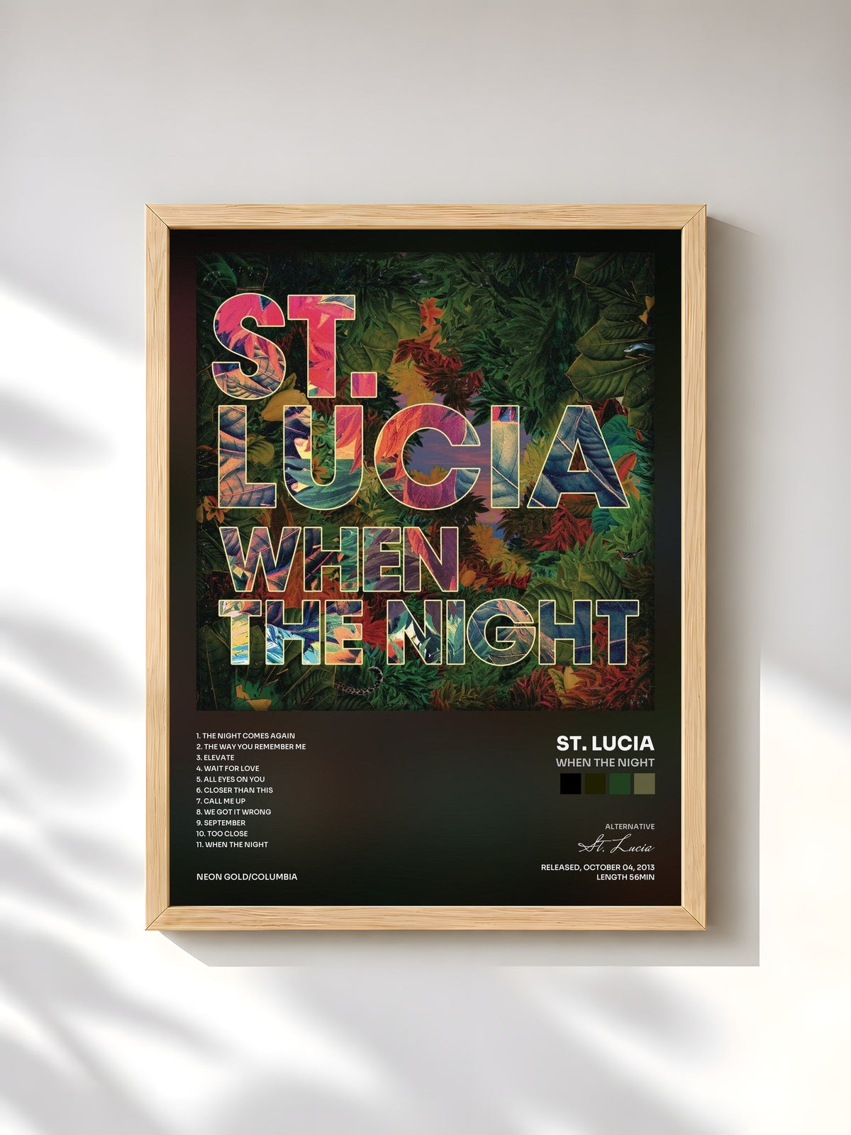 #bois Tableau de l'album When The Night de St. Lucia, cadre en bois brut, imprimé et encadré en France