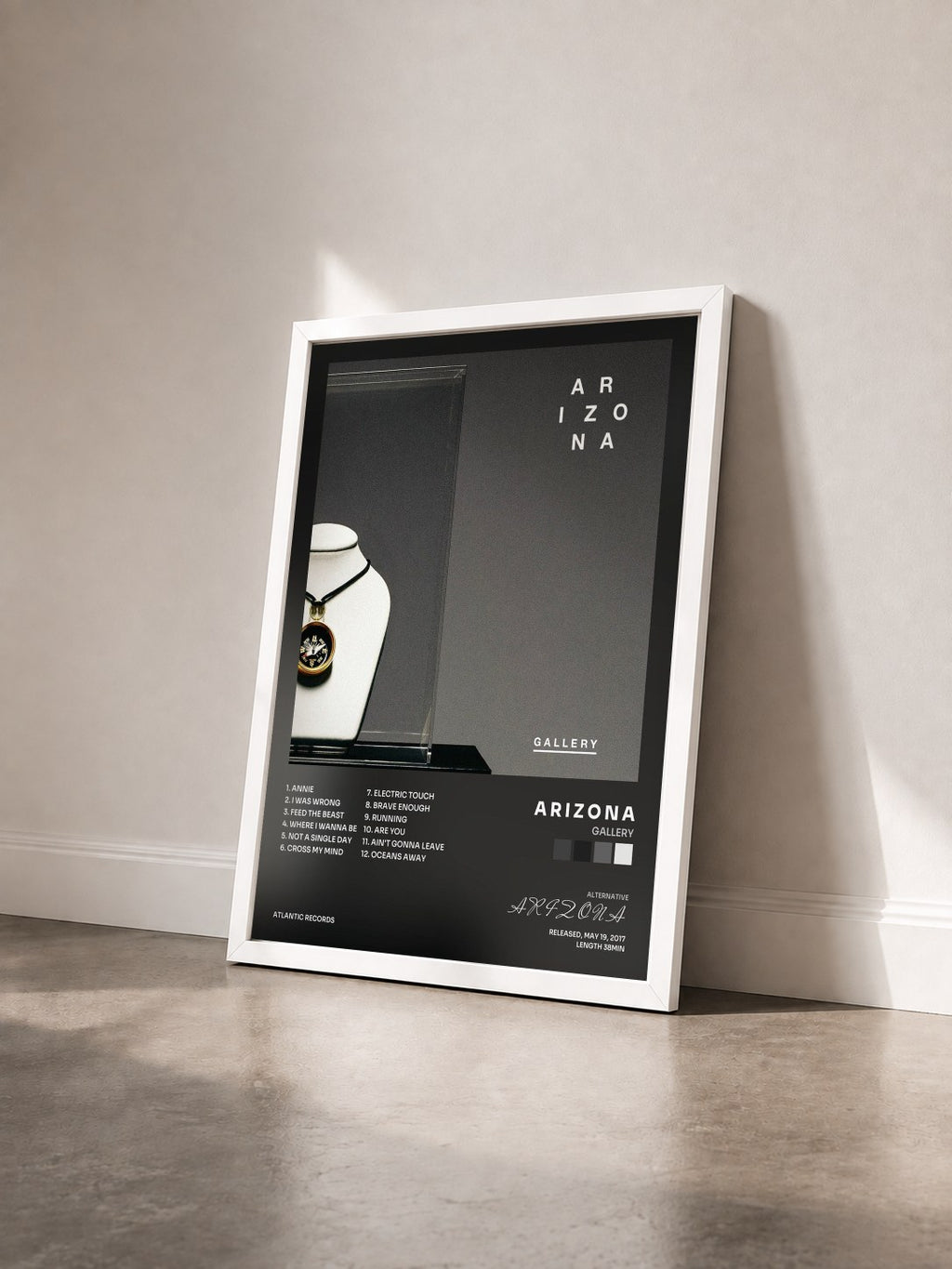 #blanc Tableau de l'album GALLERY de A R I Z O N A vu de trois quarts, cadre blanc