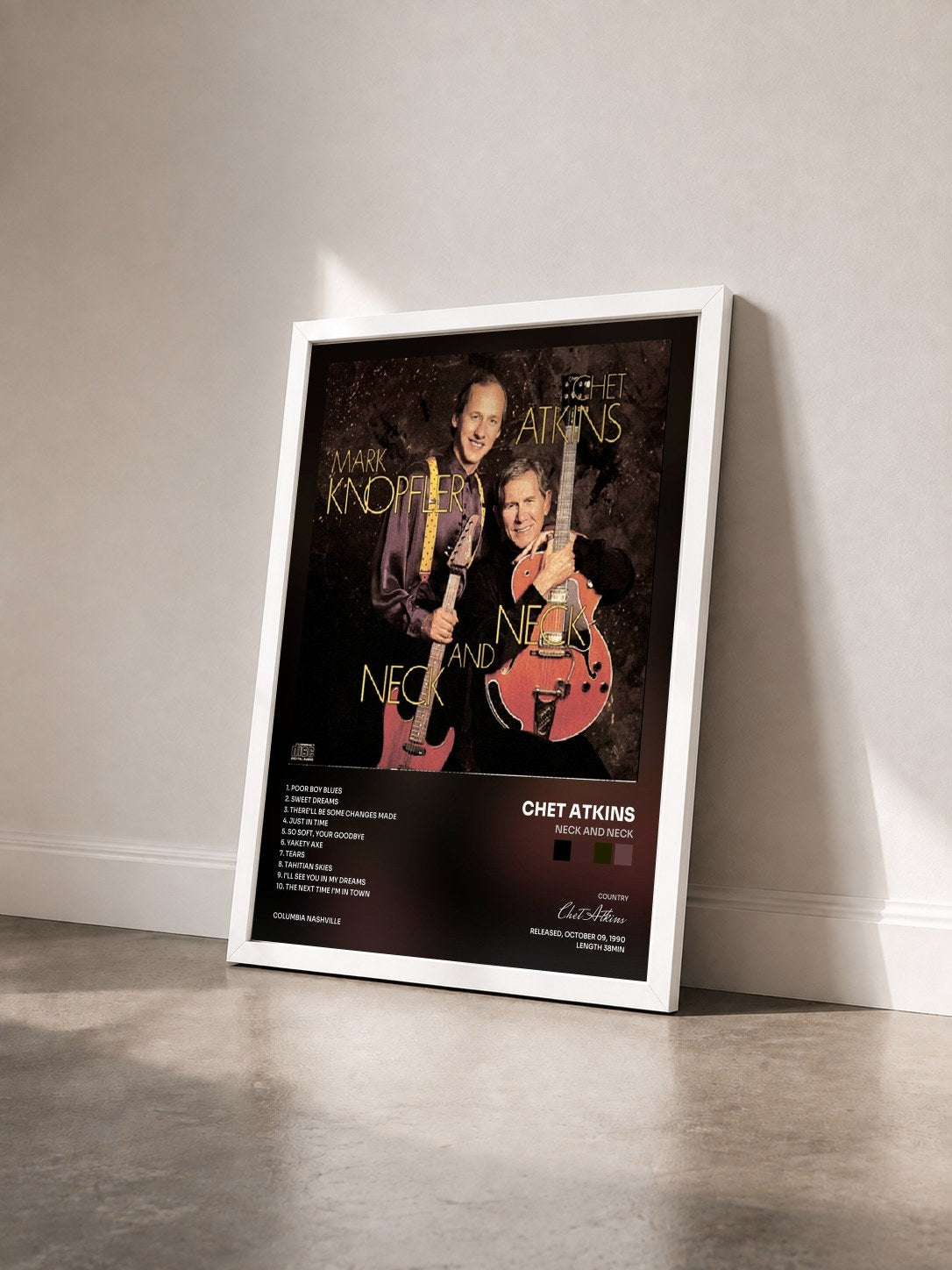 #blanc Tableau de l'album Neck And Neck de Chet Atkins vu de trois quarts, cadre blanc