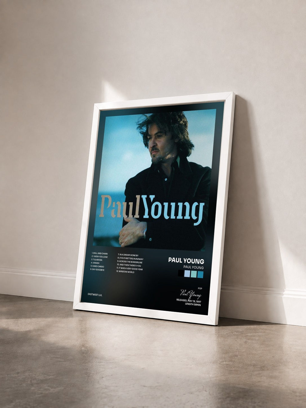 #blanc Tableau de l'album Paul Young de Paul Young vu de trois quarts, cadre blanc
