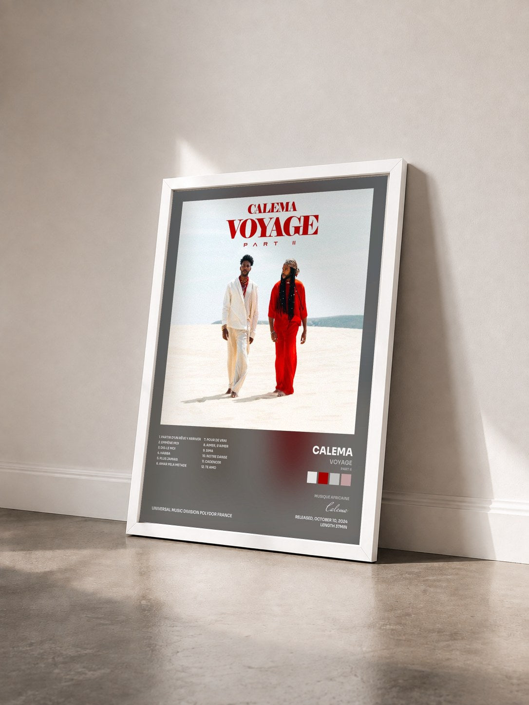 #blanc Tableau de l'album Voyage (Part II) de Calema vu de trois quarts, cadre blanc